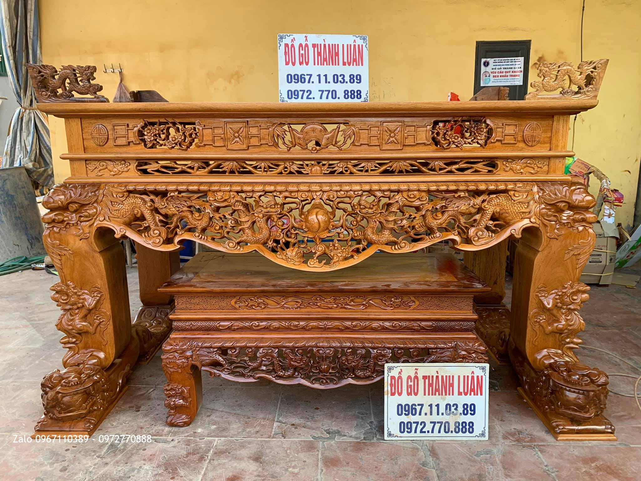 Sạp Thờ Tứ Linh Nghê Trầu Víp Gỗ Gụ bán về Thuận Thành Bắc Ninh cho gia đình a Xuân Hùng