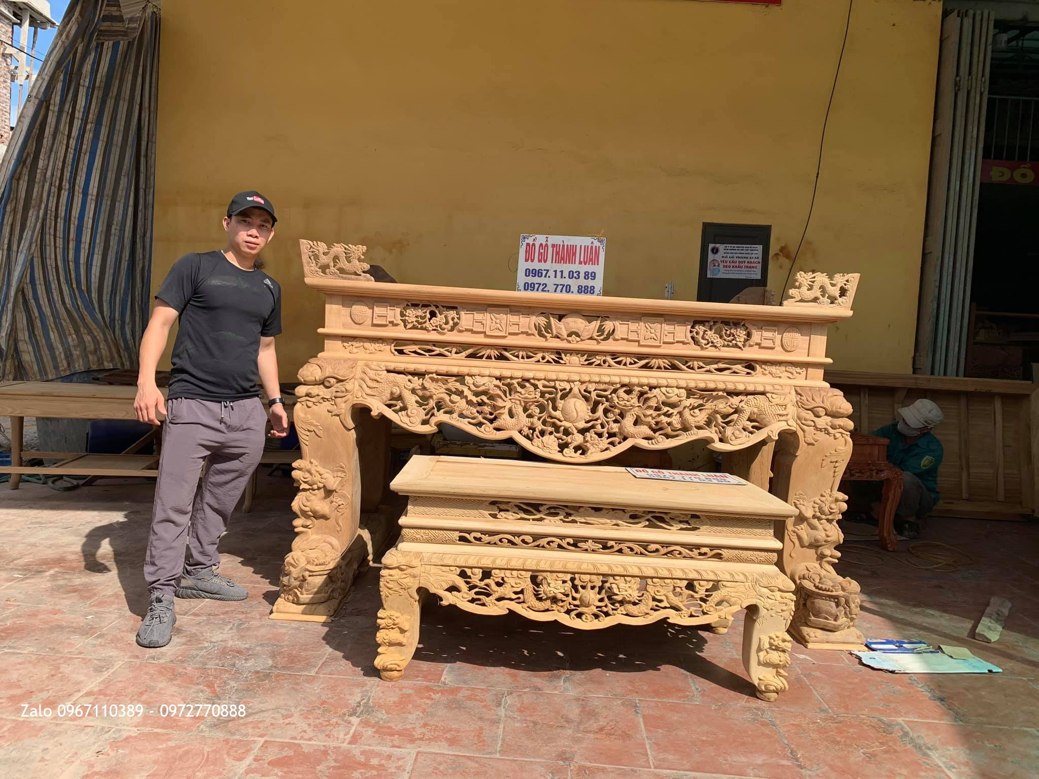 Sạp Thờ Tứ Linh Nghê Trầu Víp Gỗ Gụ bán về Thuận Thành Bắc Ninh cho gia đình a Xuân Hùng-;ư