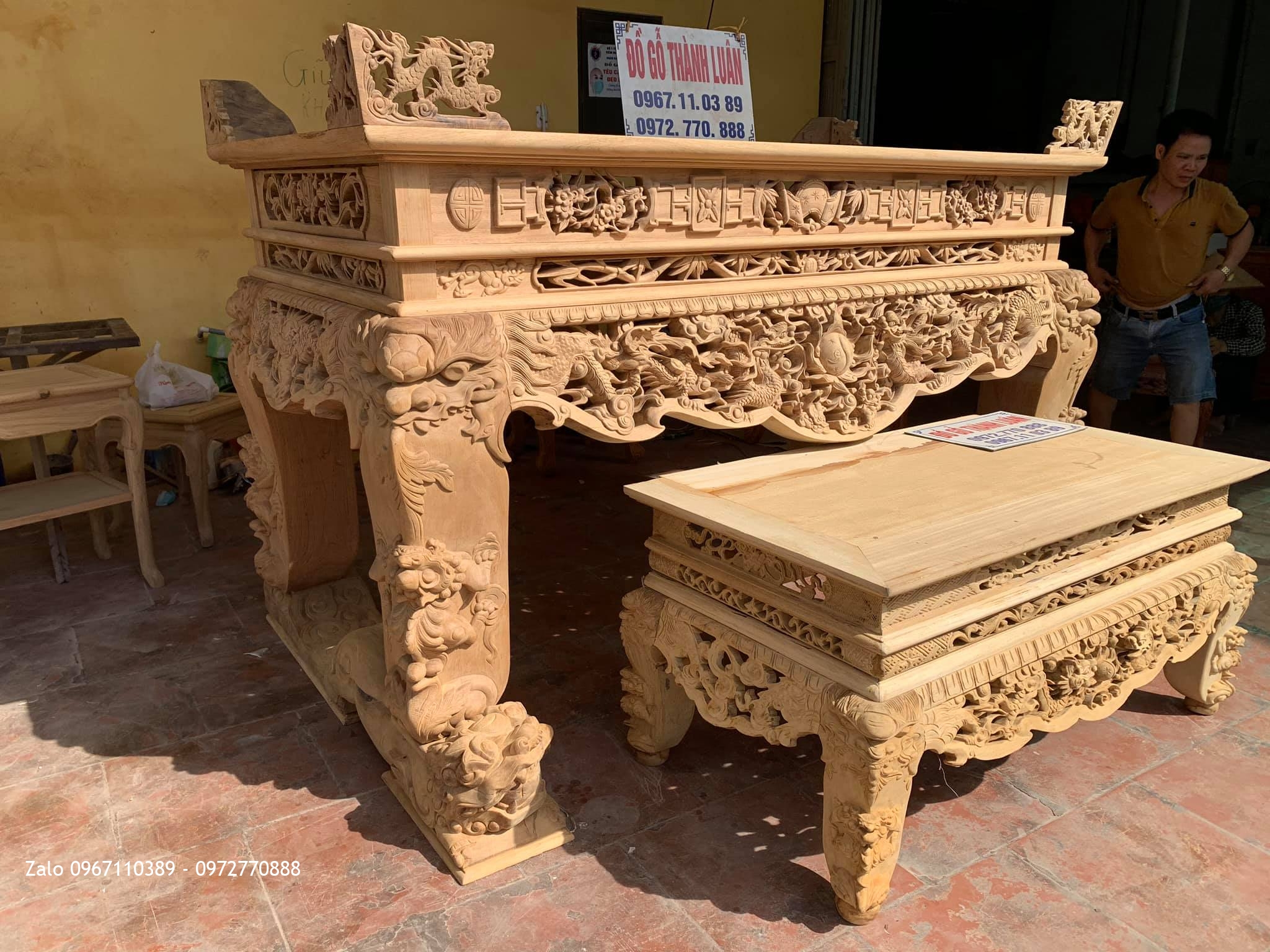 Sạp Thờ Tứ Linh Nghê Trầu Víp Gỗ Gụ bán về Thuận Thành Bắc Ninh cho gia đình a Xuân Hùng,.