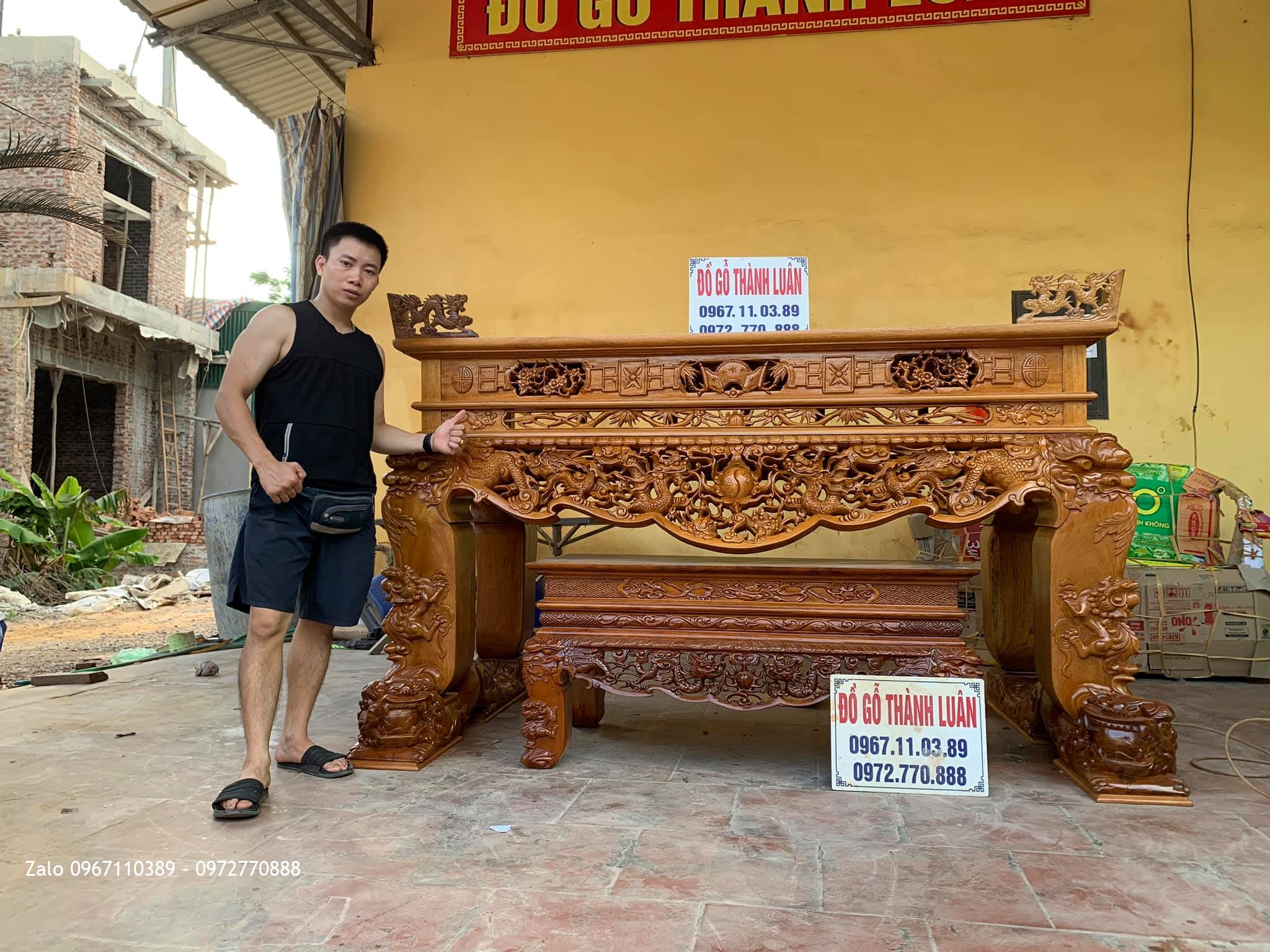 Sạp Thờ Tứ Linh Nghê Trầu Víp Gỗ Gụ bán về Thuận Thành Bắc Ninh cho gia đình a Xuân Hùng.