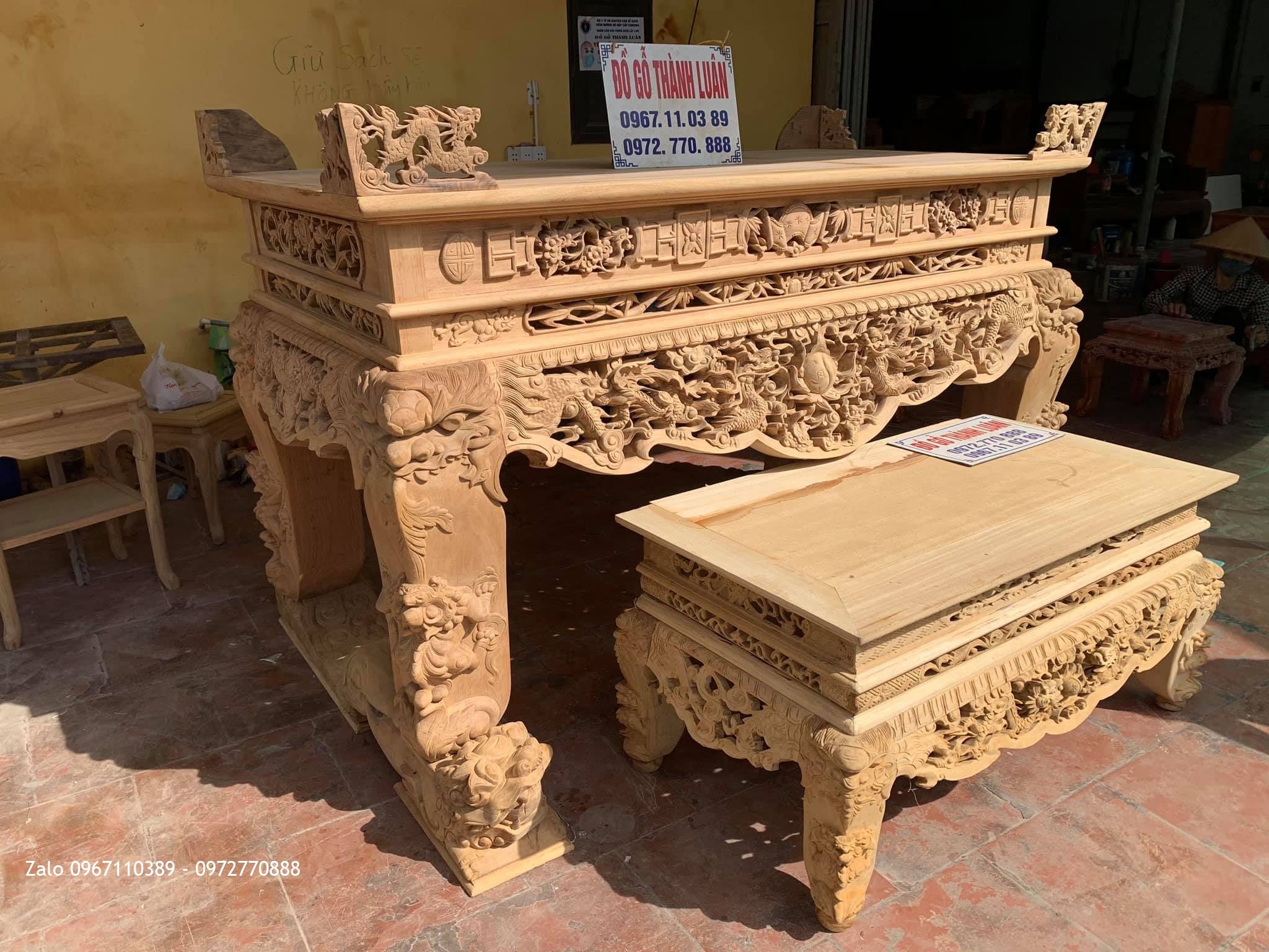 Sạp Thờ Tứ Linh Nghê Trầu Víp Gỗ Gụ bán về Thuận Thành Bắc Ninh cho gia đình a Xuân Hùng.,