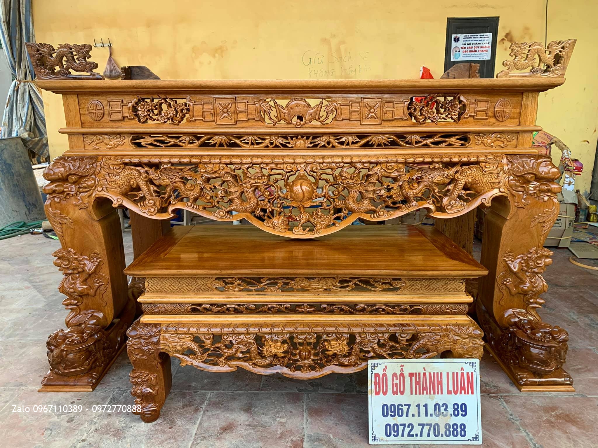 Sạp Thờ Tứ Linh Nghê Trầu Víp Gỗ Gụ bán về Thuận Thành Bắc Ninh cho gia đình a Xuân Hùng..