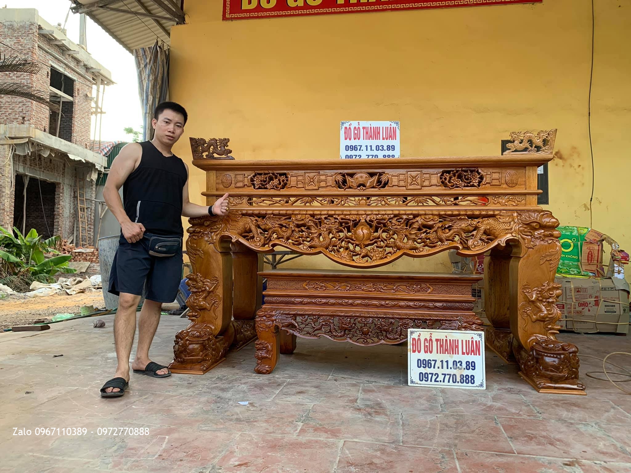 Sạp Thờ Tứ Linh Nghê Trầu Víp Gỗ Gụ bán về Thuận Thành Bắc Ninh cho gia đình a Xuân Hùng