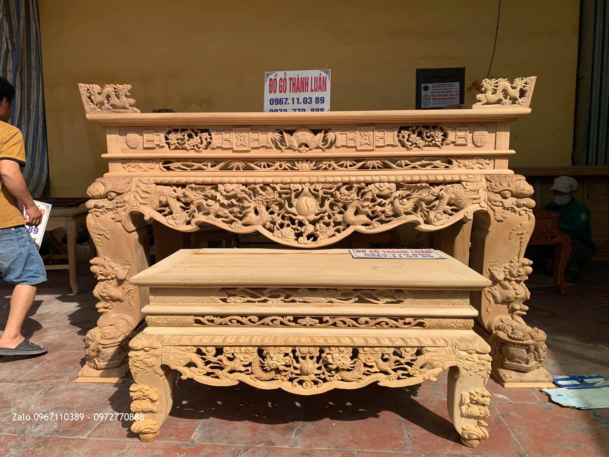 Sạp Thờ Tứ Linh Nghê Trầu Víp Gỗ Gụ bán về Thuận Thành Bắc Ninh cho gia đình a Xuân Hùng: