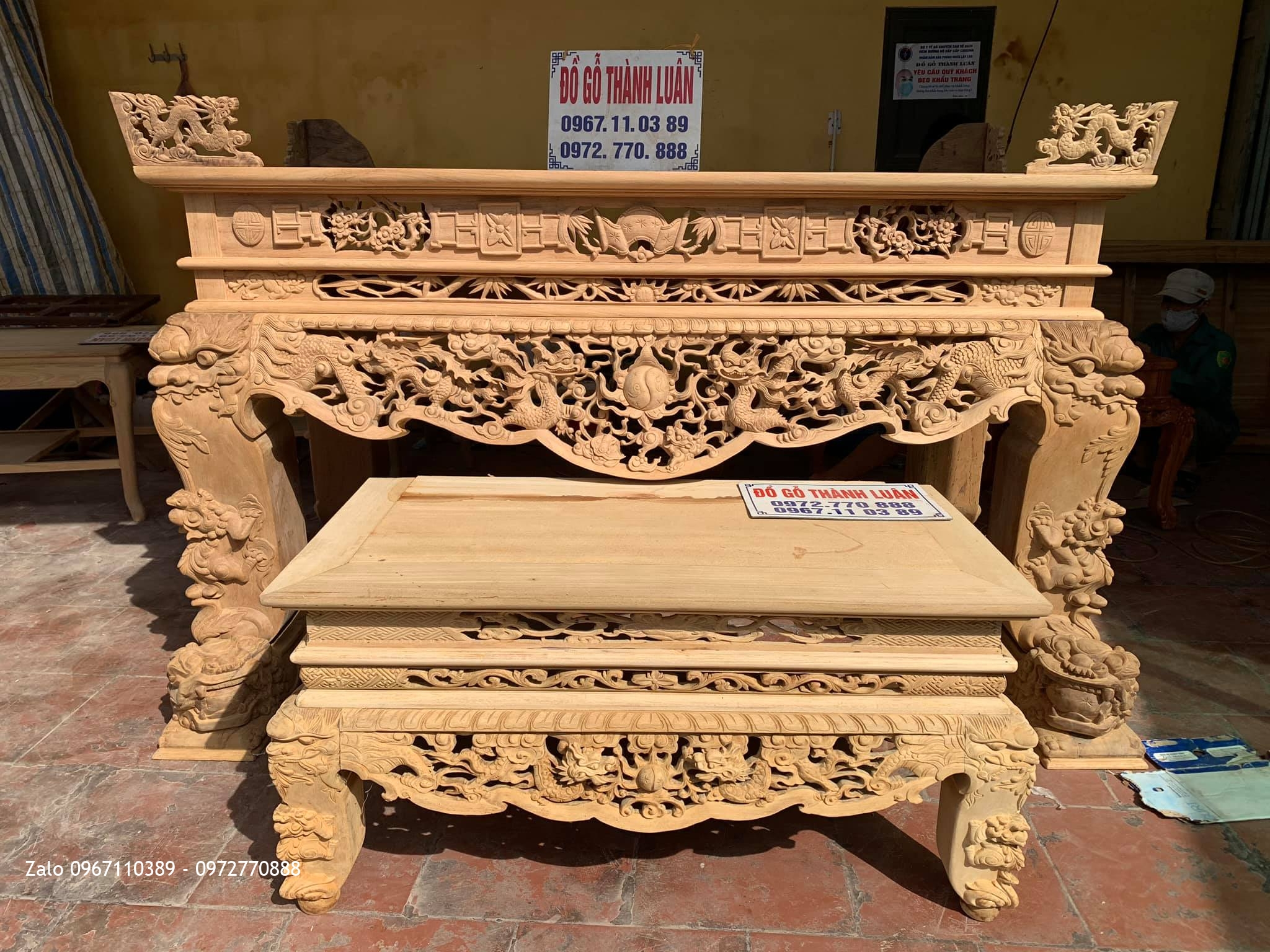 Sạp Thờ Tứ Linh Nghê Trầu Víp Gỗ Gụ bán về Thuận Thành Bắc Ninh cho gia đình a Xuân Hùng::
