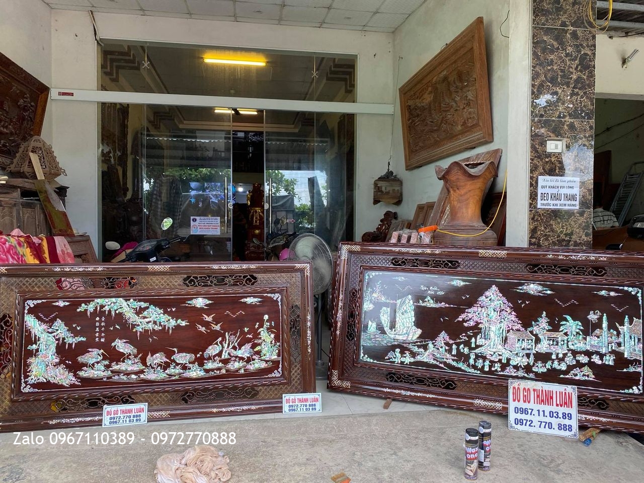 tranh chợ quê và thuận buồm xuôi gió khảm ốc singapo