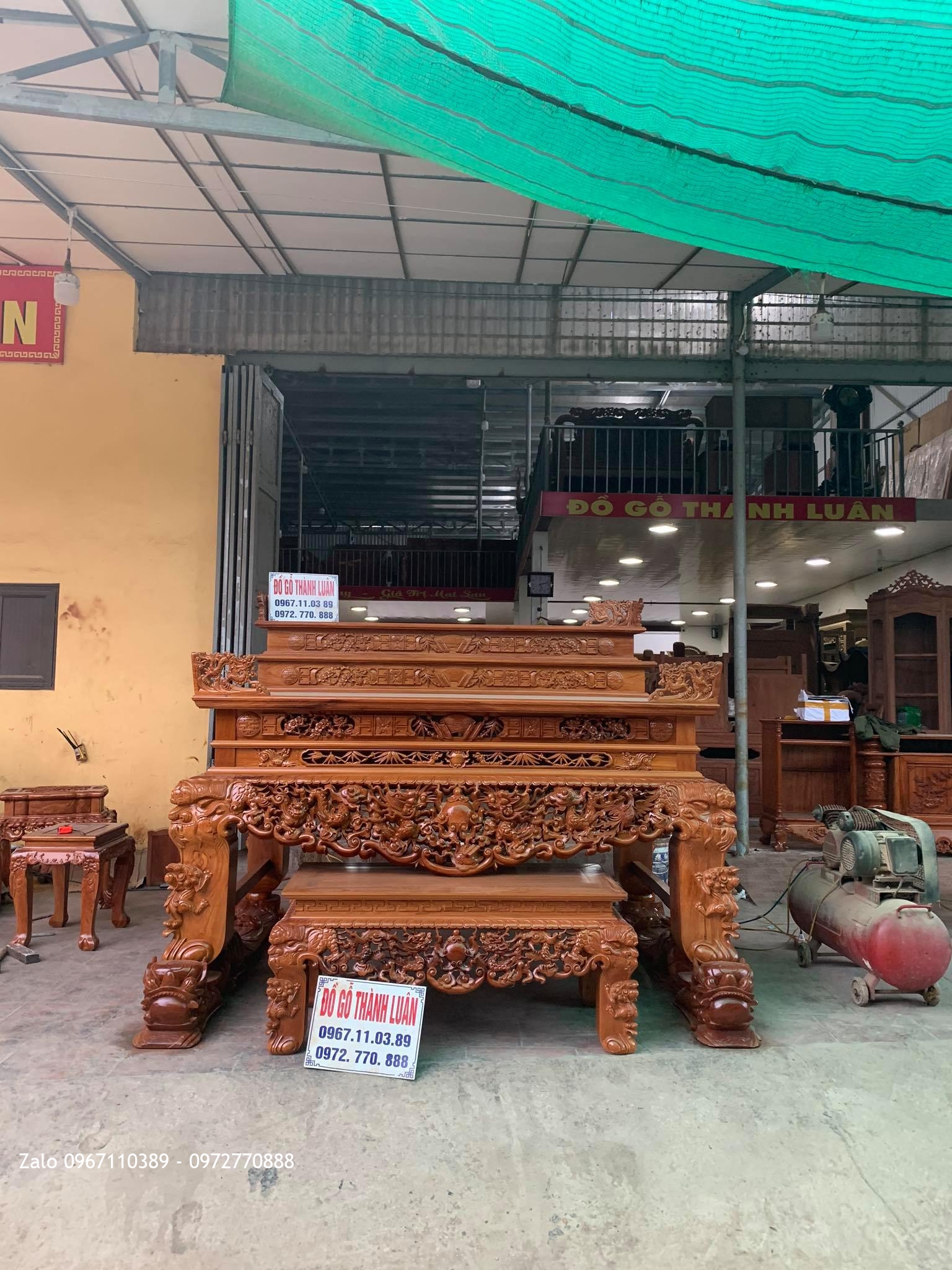 Sập Thờ Tứ Linh Nghê Trầu Tam Cấp Gỗ Gõ Đỏ SIêu Khủng-;