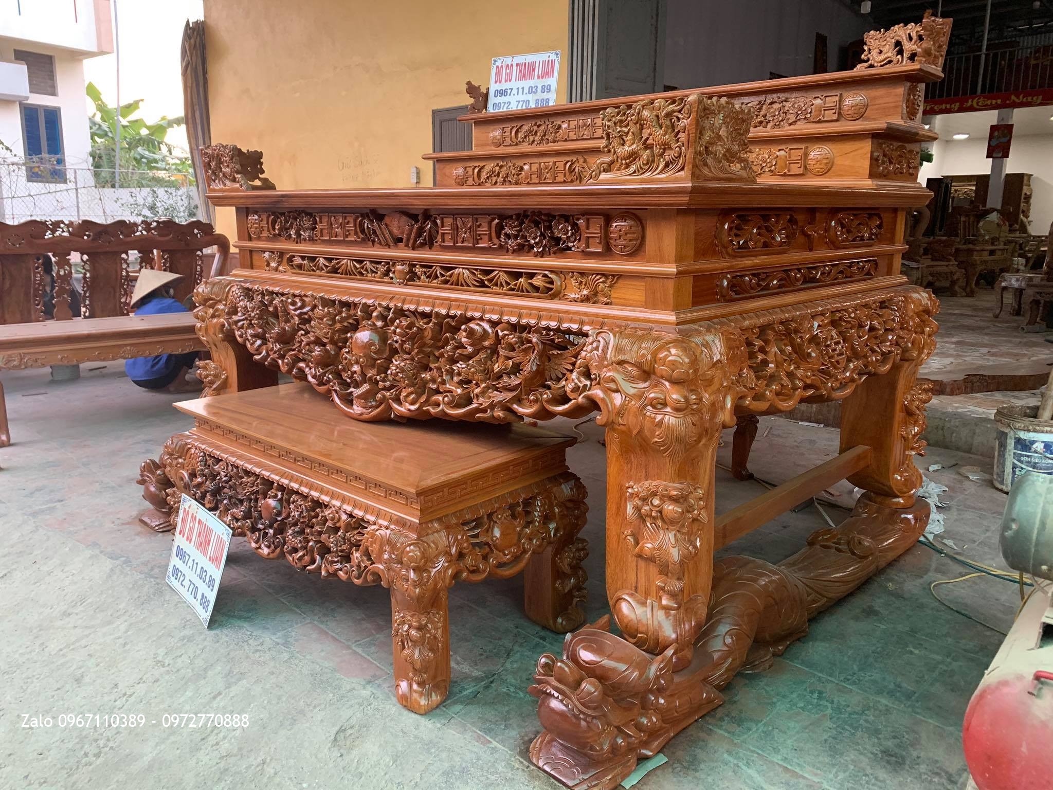 Sập Thờ Tứ Linh Nghê Trầu Tam Cấp Gỗ Gõ Đỏ SIêu Khủng..