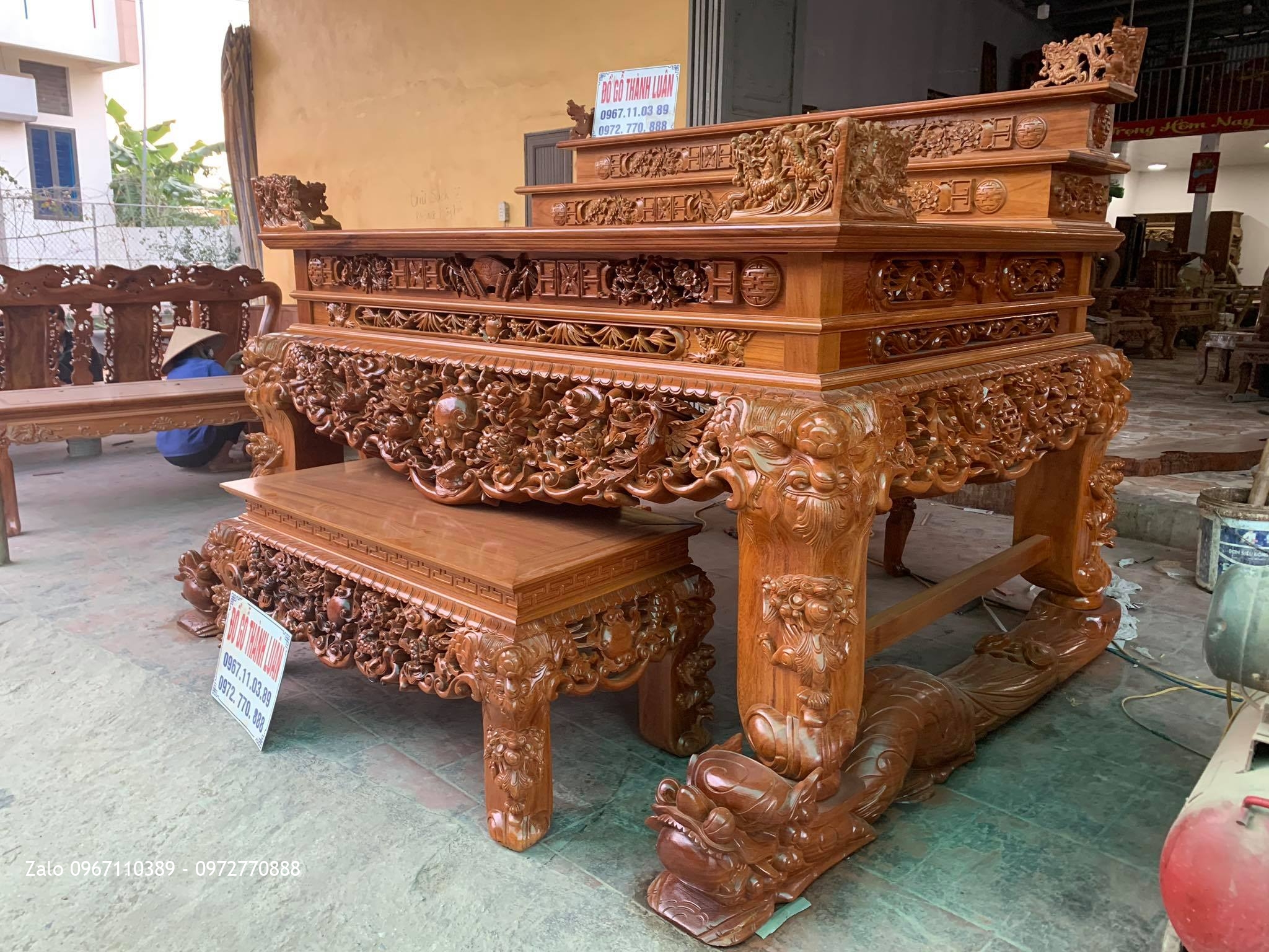 Sập Thờ Tứ Linh Nghê Trầu Tam Cấp Gỗ Gõ Đỏ SIêu Khủng: