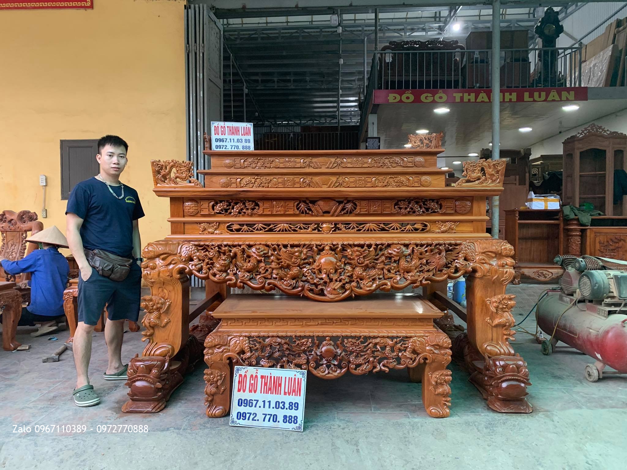 Sập Thờ Tứ Linh Nghê Trầu Tam Cấp Gỗ Gõ Đỏ SIêu KhủngM