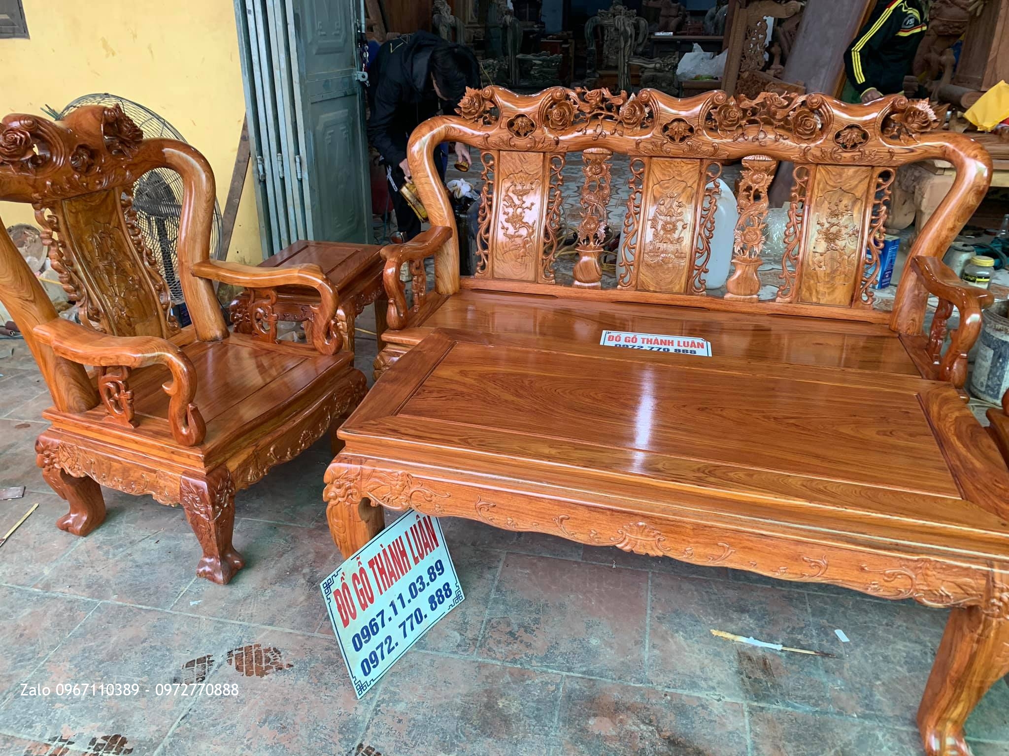 Bộ Bàn Ghế Minh Quốc Hồng Trĩ Gỗ Hương Đá cột 10 Gồm 6 Món