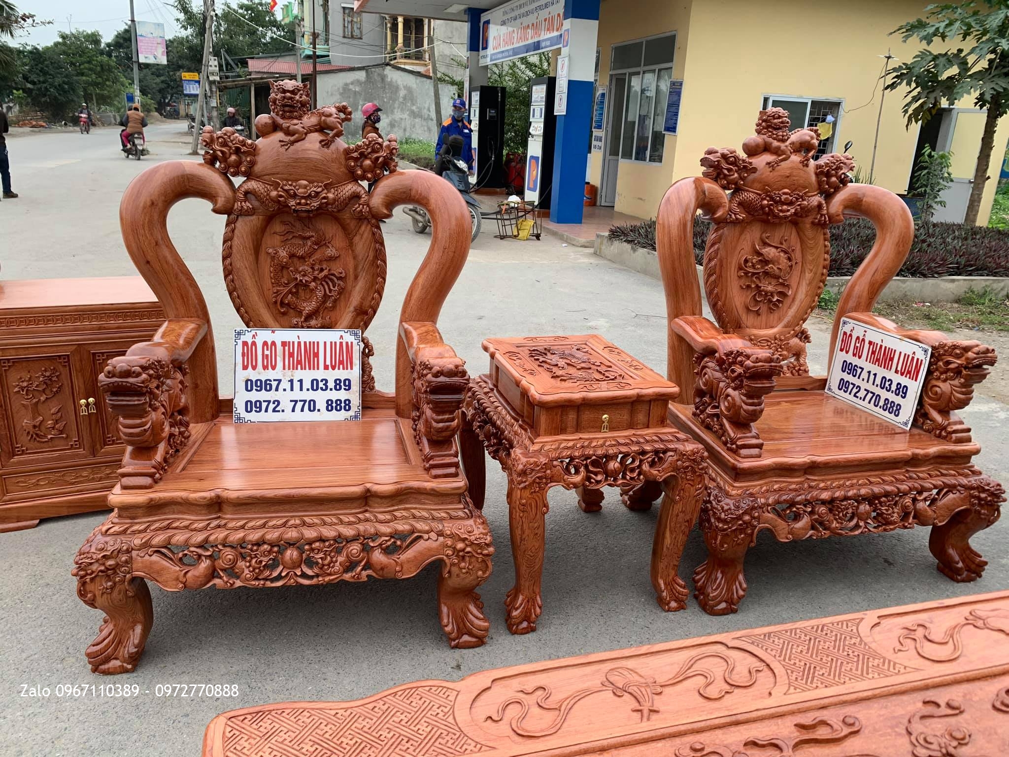 Bộ Bàn Ghế Nghê Bảo Đỉnh Gỗ Hương Đá Cột 12 Chân 14 Gồm 10 Món Siêu Khủng,