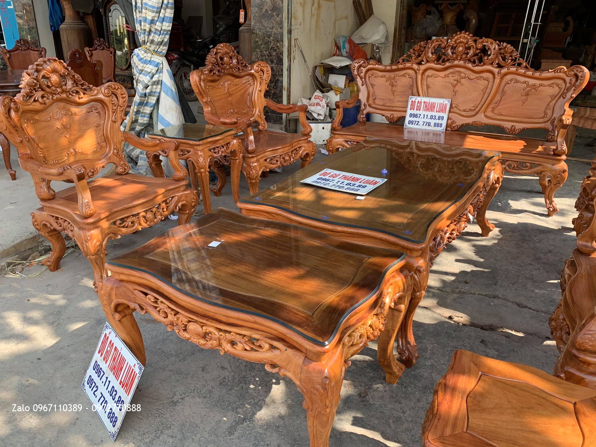 Bộ Bàn Ghế Lu-i (Louis) Bộ Đại Gỗ Gõ Đỏ Siêu Víp gồm 10 món