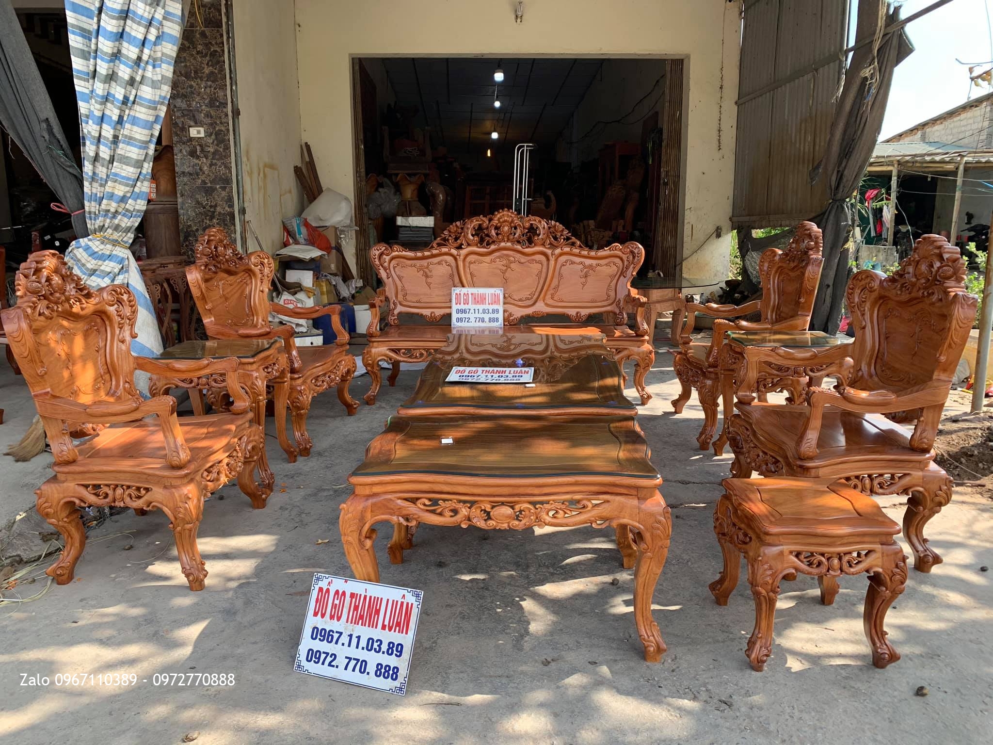 Bộ Bàn Ghế Lu-i (Louis) Bộ Đại Gỗ Gõ Đỏ Siêu Víp gồm 10 món