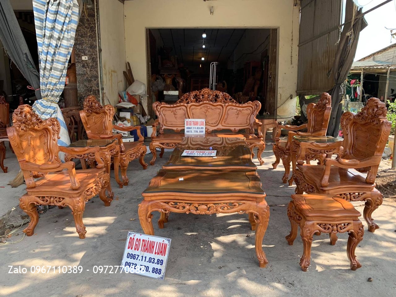 Bộ Bàn Ghế Lu-i (Louis) Bộ Đại Gỗ Gõ Đỏ Siêu Víp gồm 10 món