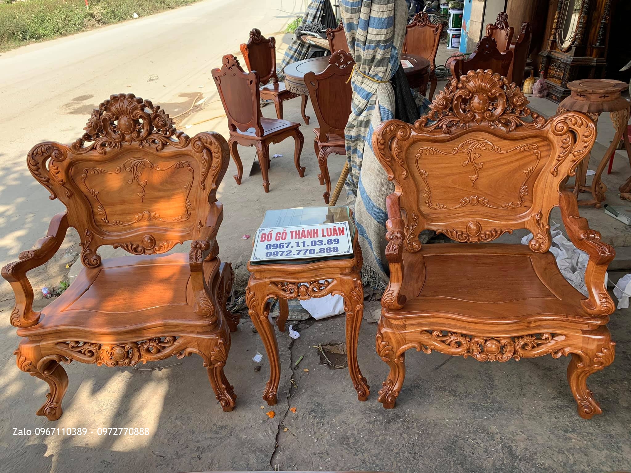 Bộ Bàn Ghế Lu-i (Louis) Bộ Đại Gỗ Gõ Đỏ Siêu Víp gồm 10 món: