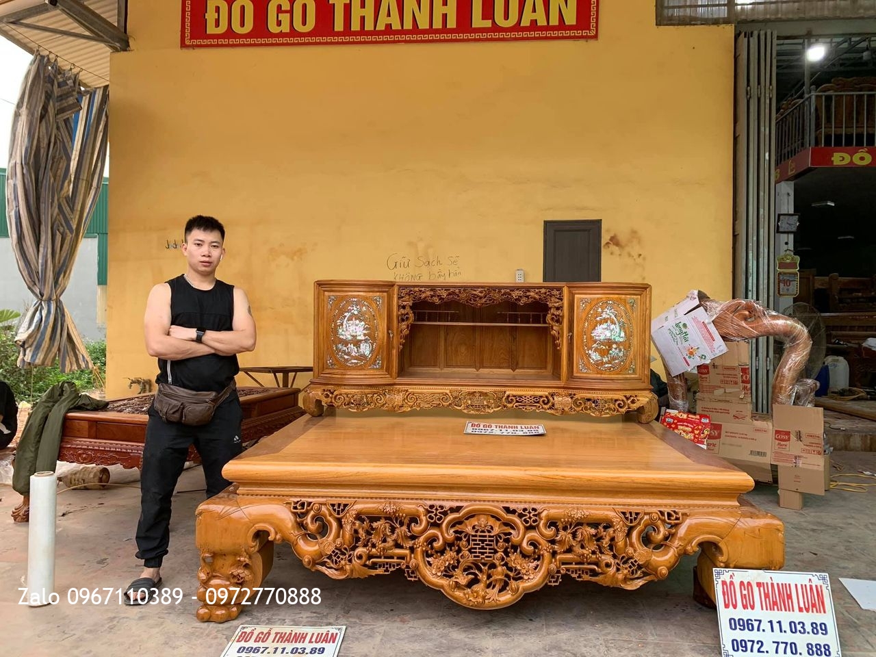 Sập Gụ Tủ Chè (sap gu tu che) cho gia đình cô chú đến từ thôn Hưng Định xã Sầm Dương huyện Sơn Dương tỉnh Tuyên Quang