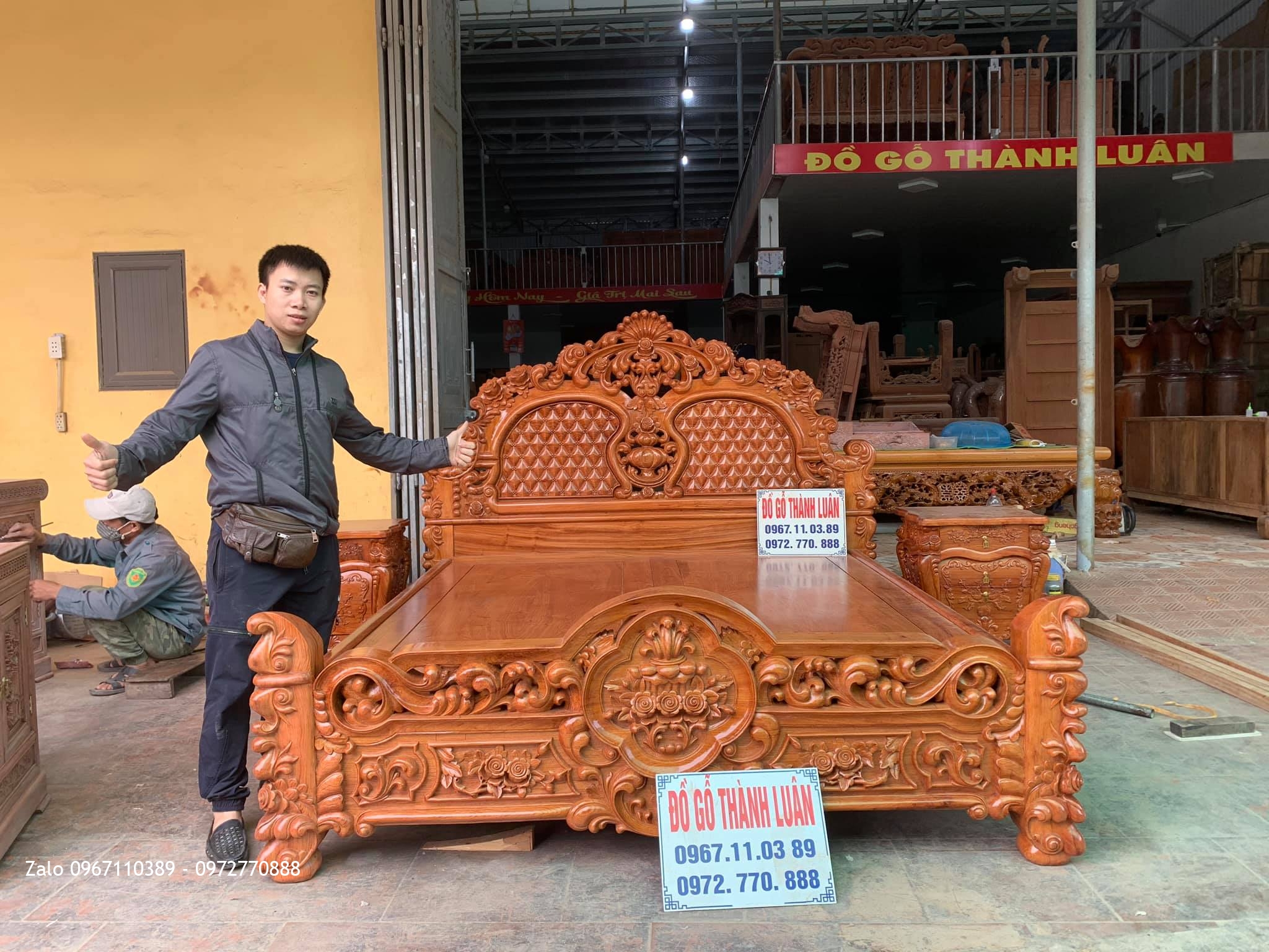 Giường Hồng Lu-i Trám Mai Gỗ Hương 1m8 x 2m Siêu Víp