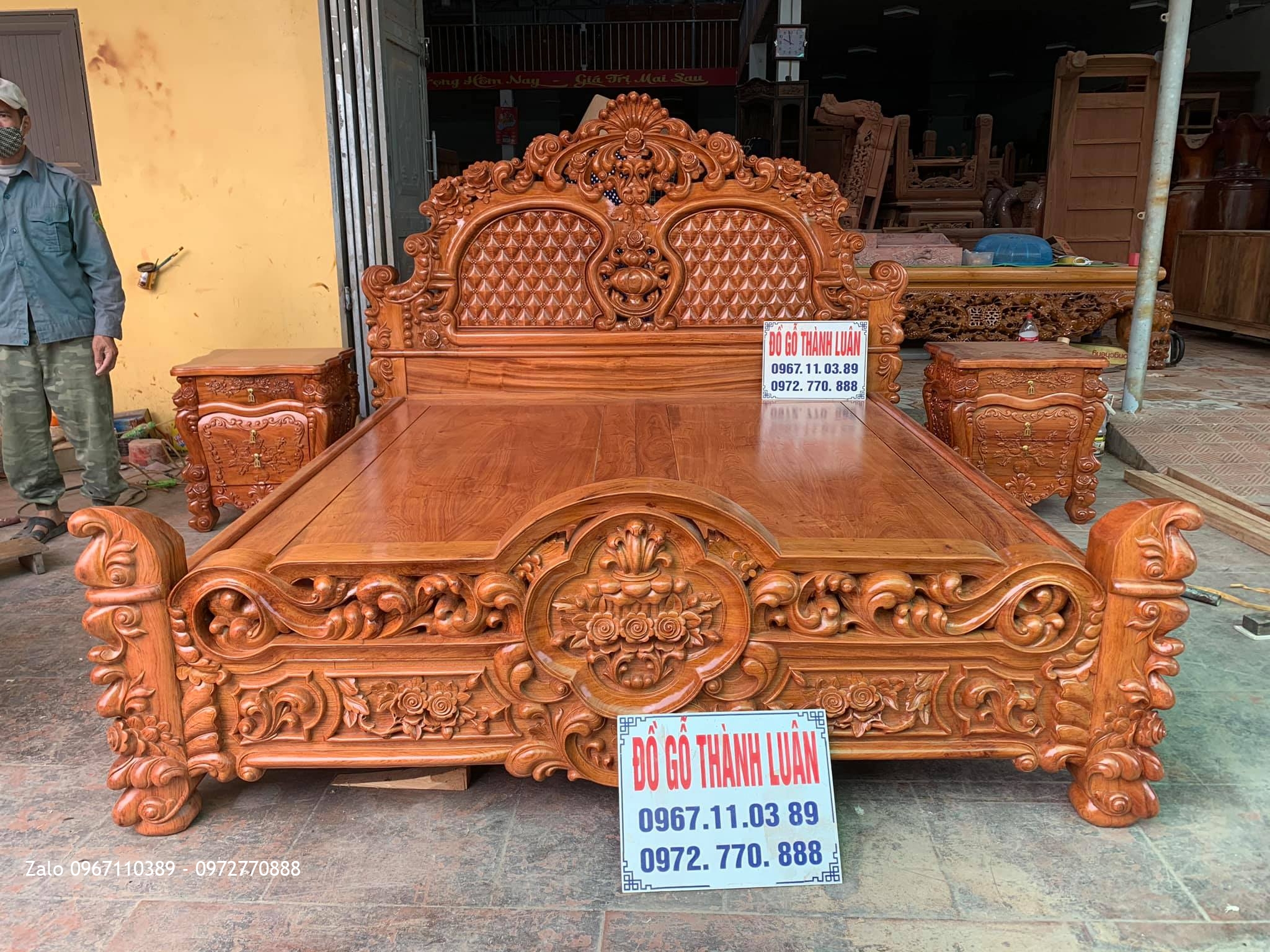 Giường Hồng Lu-i Trám Mai Gỗ Hương 1m8 x 2m Siêu Víp