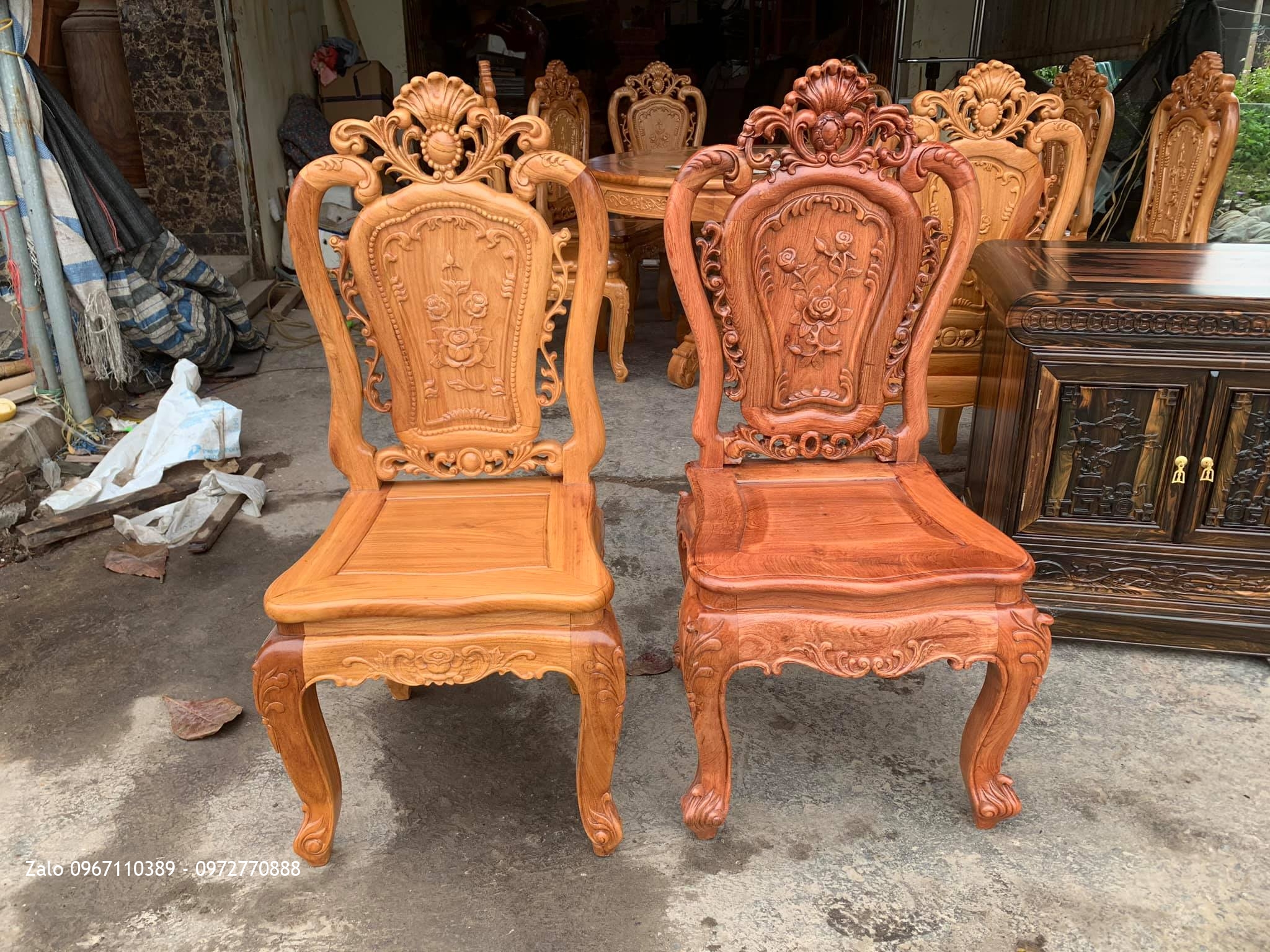 Bàn ghế ăn mẫu hoa lan tây lu-i gỗ hương và gỗ gõ đỏ.,