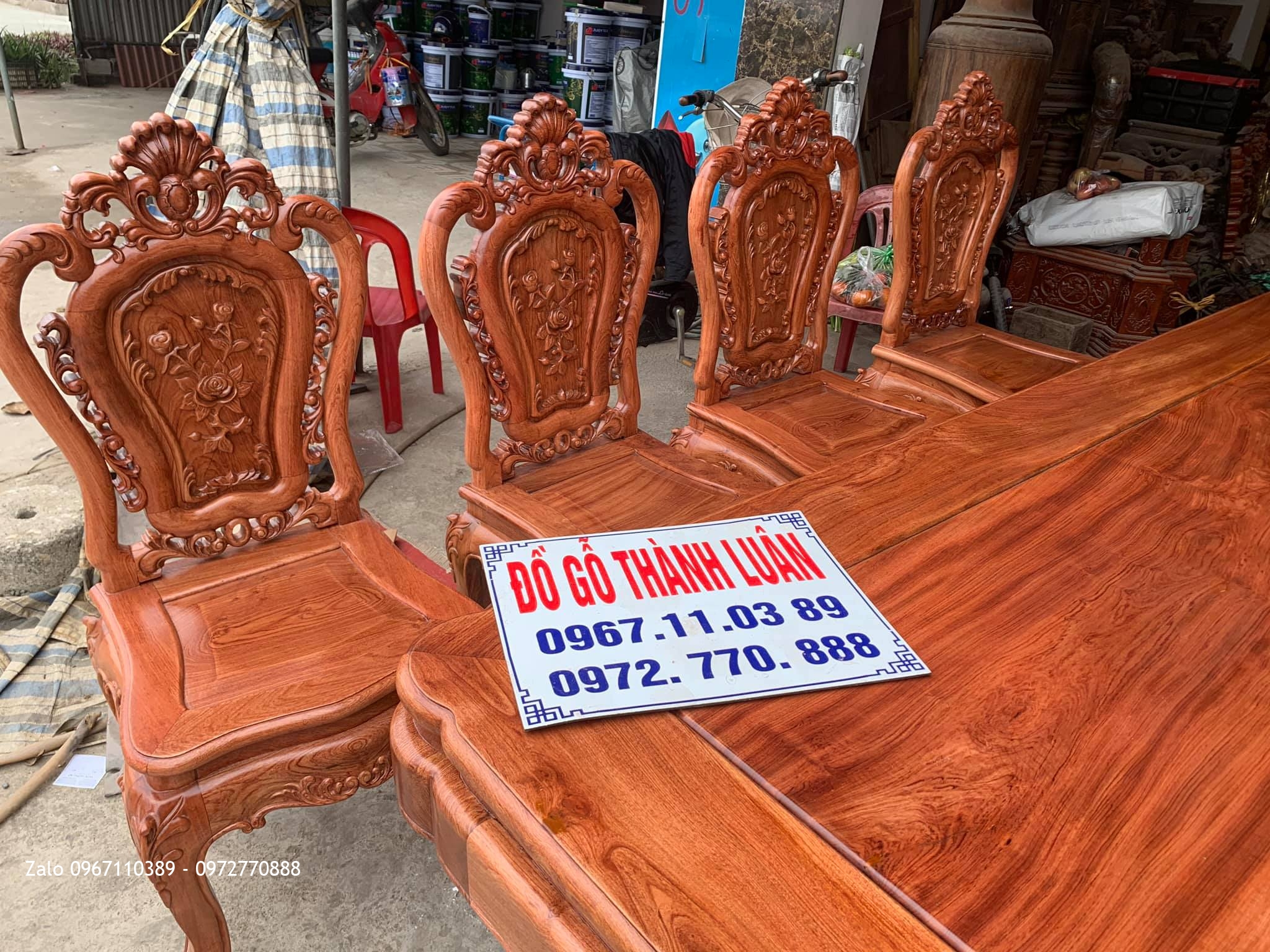 Bàn ghế ăn mẫu hoa lan tây lu-i gỗ hương và gỗ gõ đỏ.,