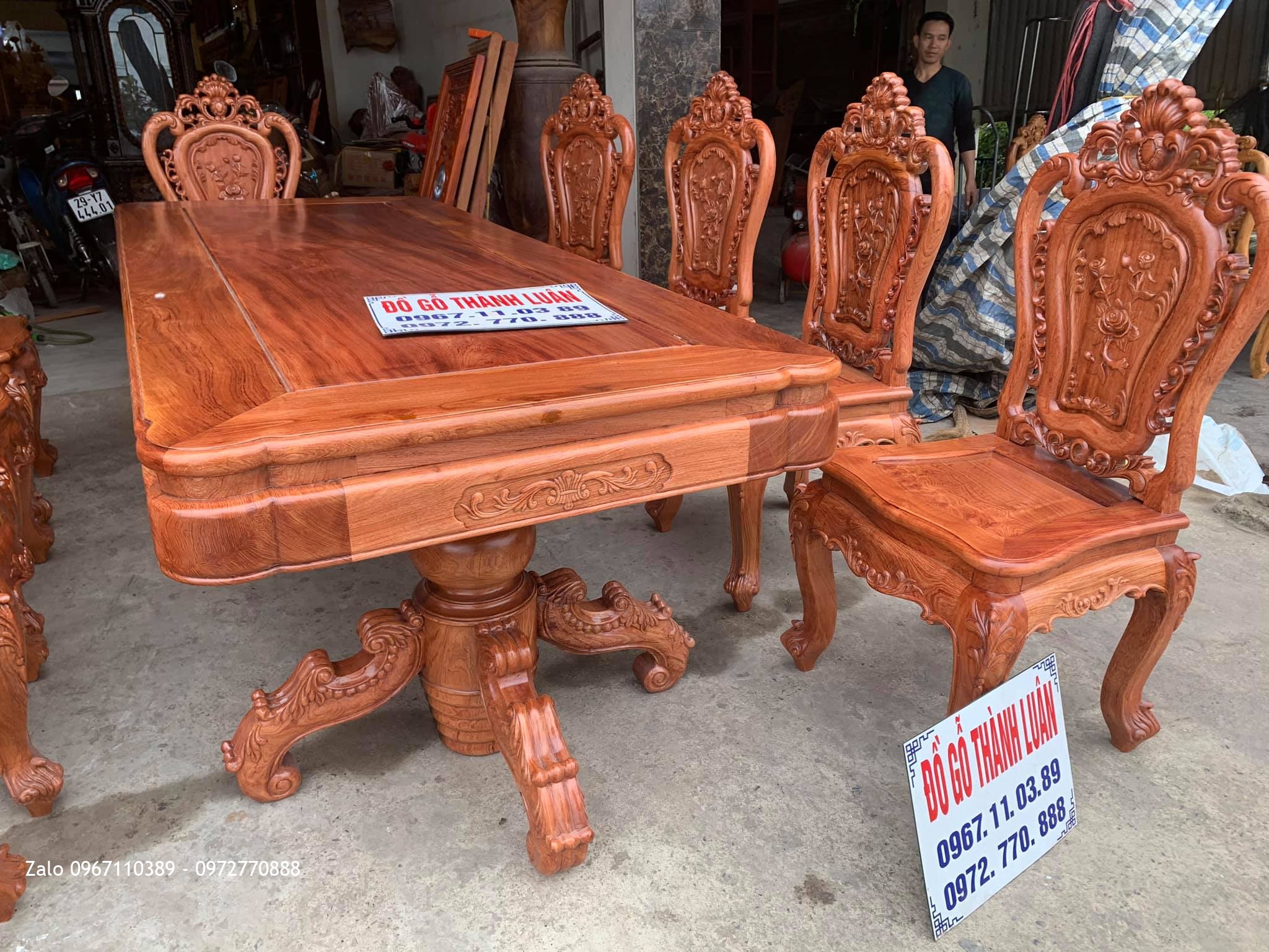 Bàn ghế ăn mẫu hoa lan tây lu-i gỗ hương và gỗ gõ đỏ.,