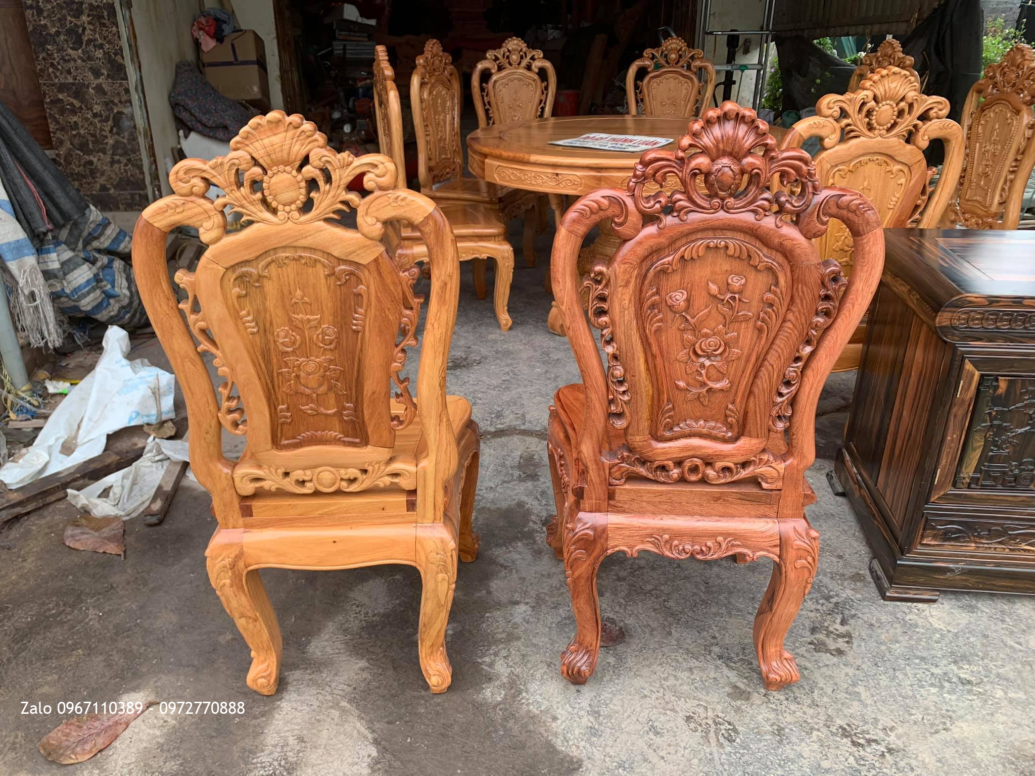 Bàn ghế ăn mẫu hoa lan tây lu-i gỗ hương và gỗ gõ đỏ: