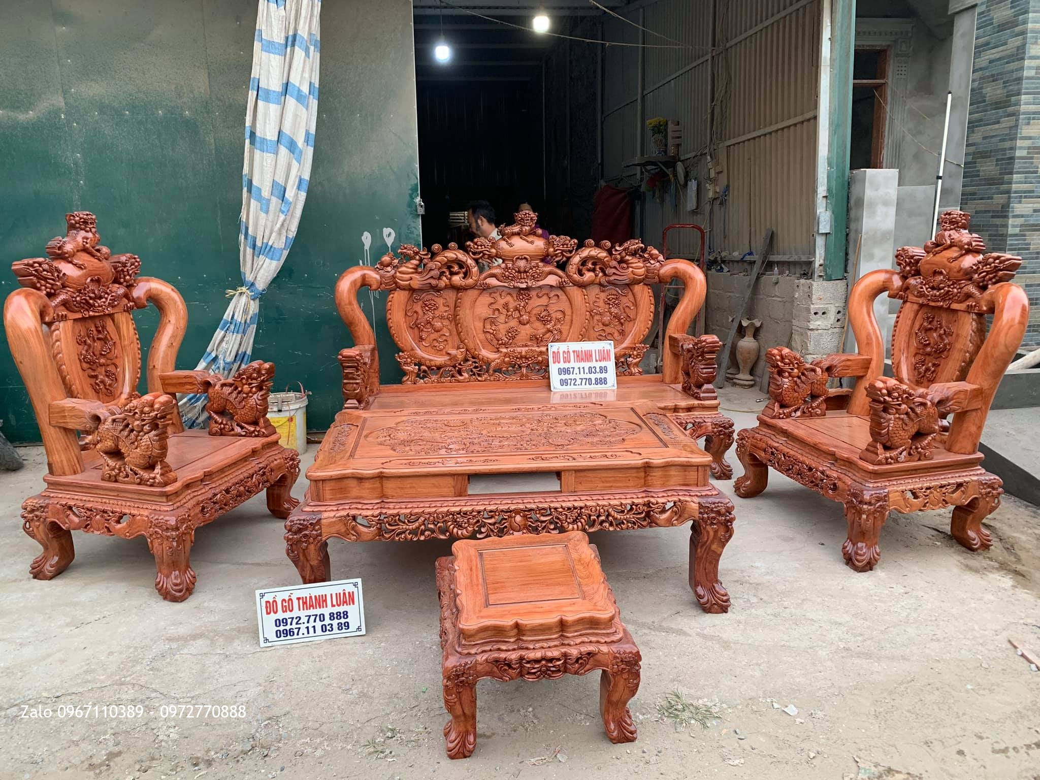 Bộ Bàn Ghế Nghê Bảo Đỉnh Gỗ Hương Đá Vip. C. Giáp Ngũ Thái Thuận Thành Bắc Ninh