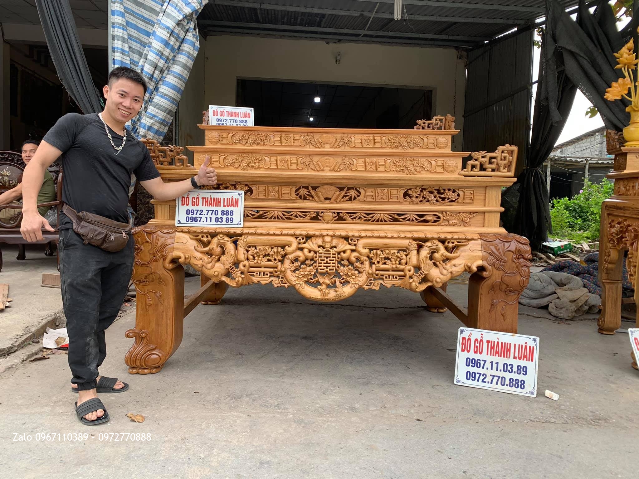 Sập Thờ Ngũ Phúc Kim Tiền Tam Cấp Gỗ Gụ. Bán Về Lạc Long Quân HN