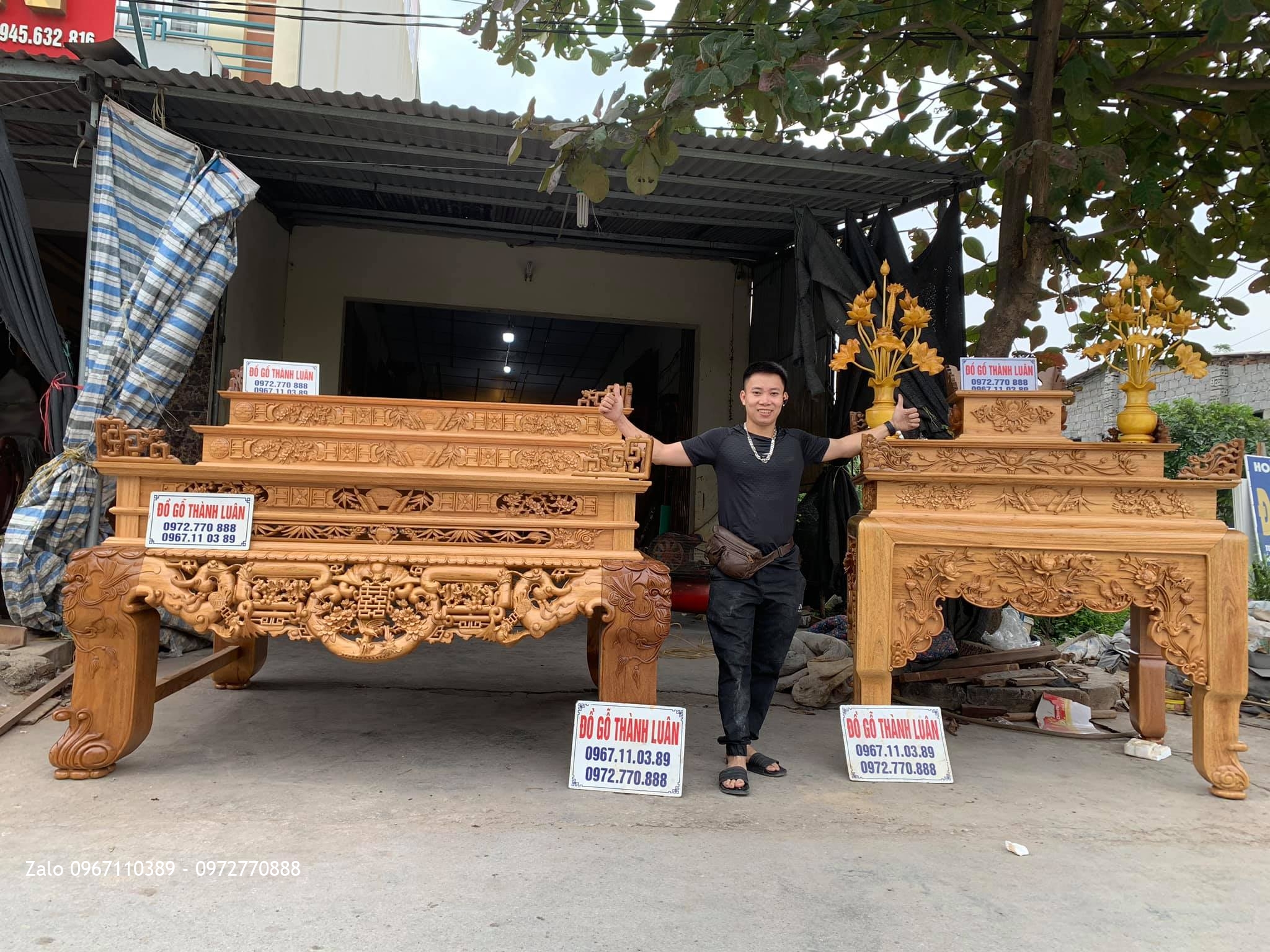 Sập Thờ Ngũ Phúc Kim Tiền Tam Cấp Gỗ Gụ. Bán Về Lạc Long Quân HN-