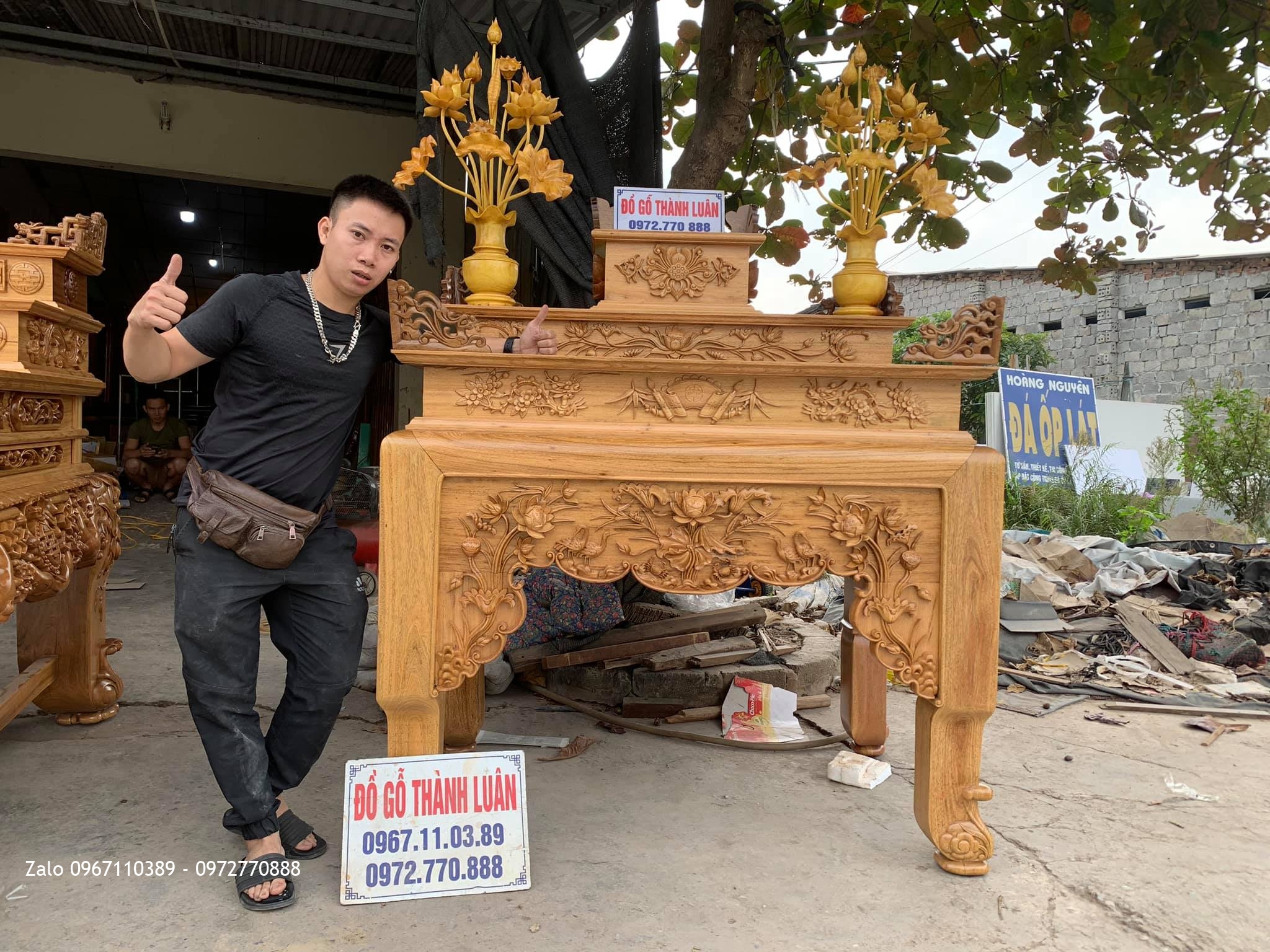 Sập Thờ Ngũ Phúc Kim Tiền Tam Cấp Gỗ Gụ. Bán Về Lạc Long Quân HN.,