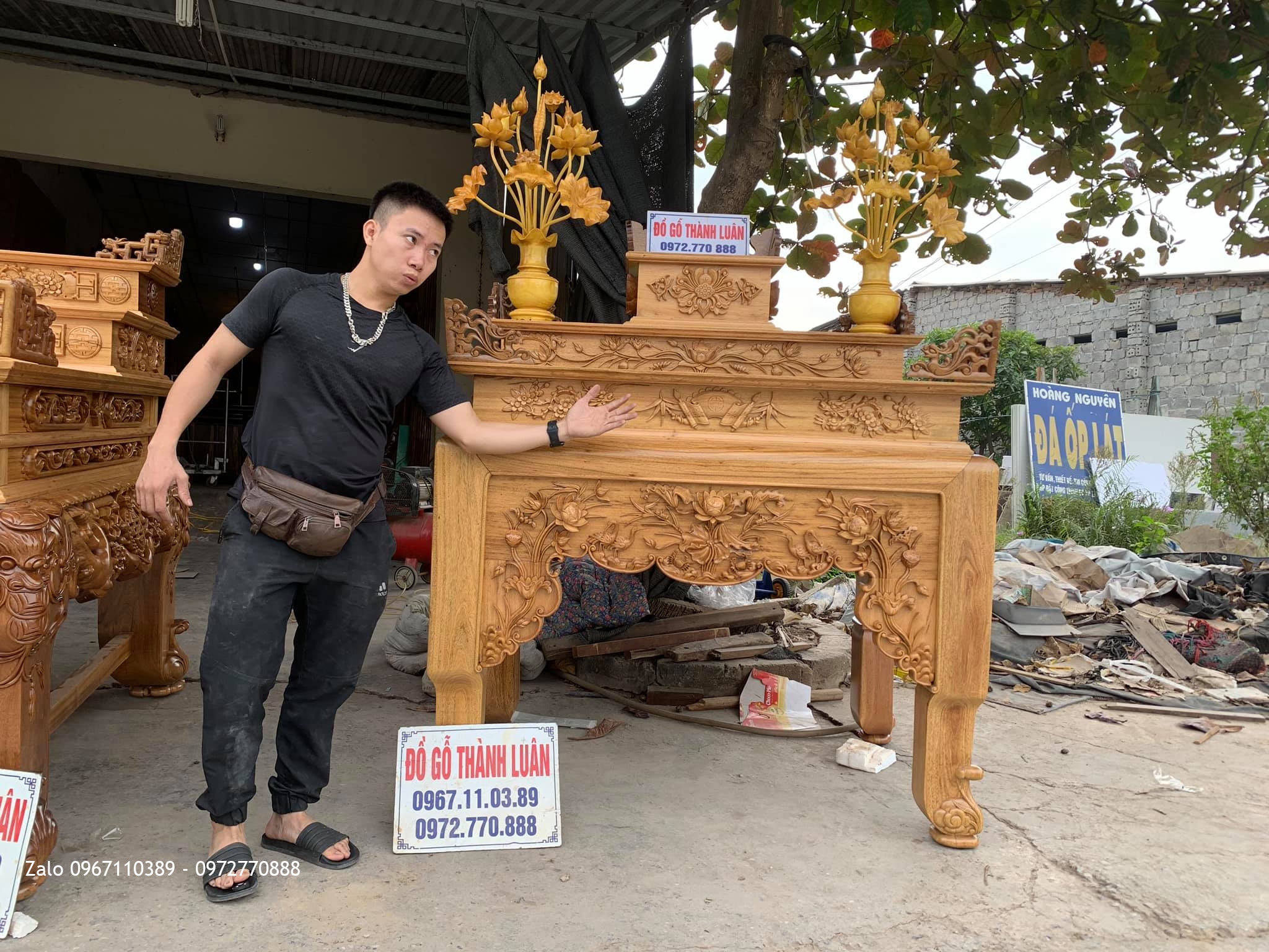 Sập Thờ Ngũ Phúc Kim Tiền Tam Cấp Gỗ Gụ. Bán Về Lạc Long Quân HN.