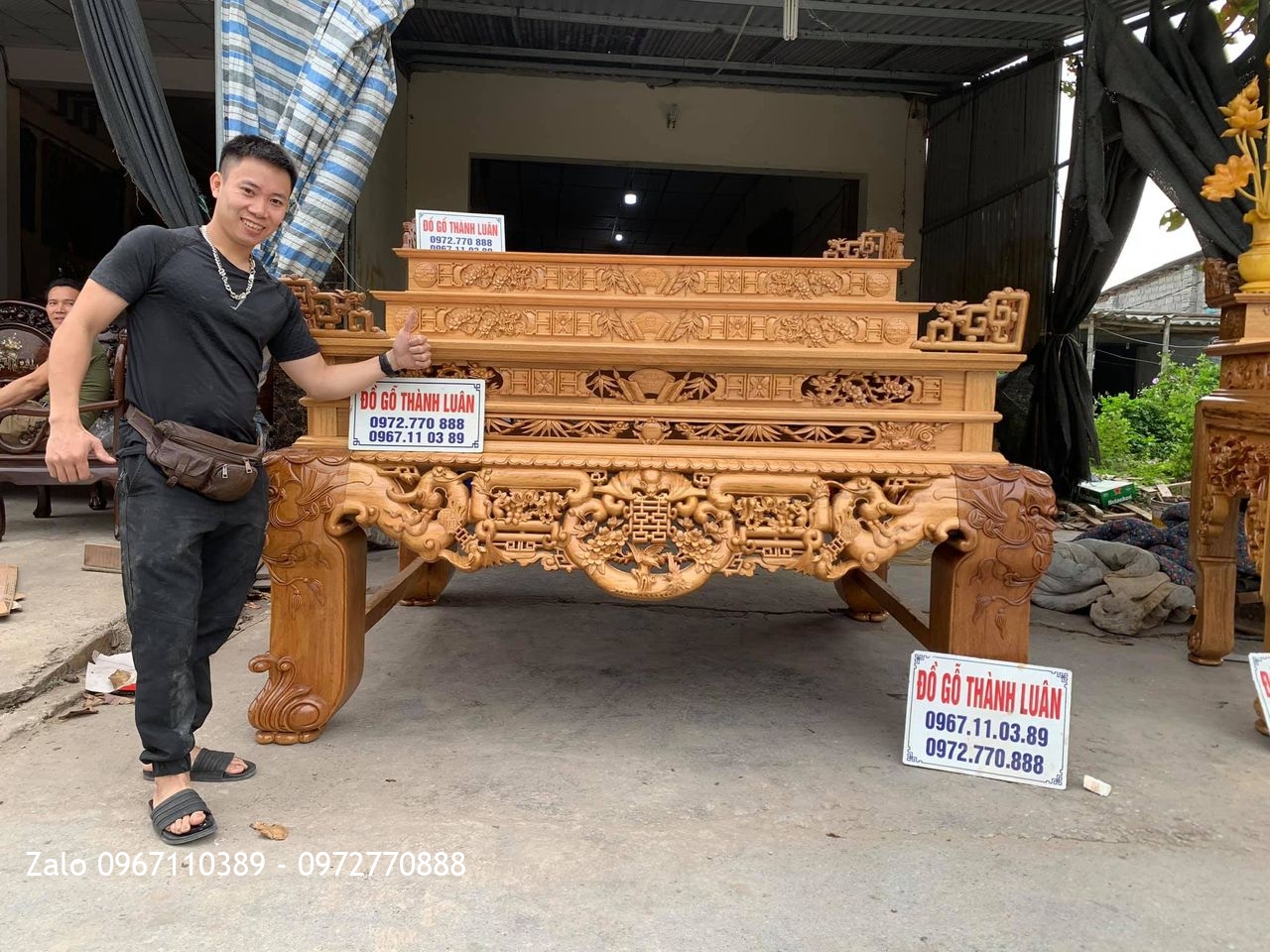 Sập Thờ Ngũ Phúc Kim Tiền Tam Cấp Gỗ Gụ. Bán Về Lạc Long Quân HN