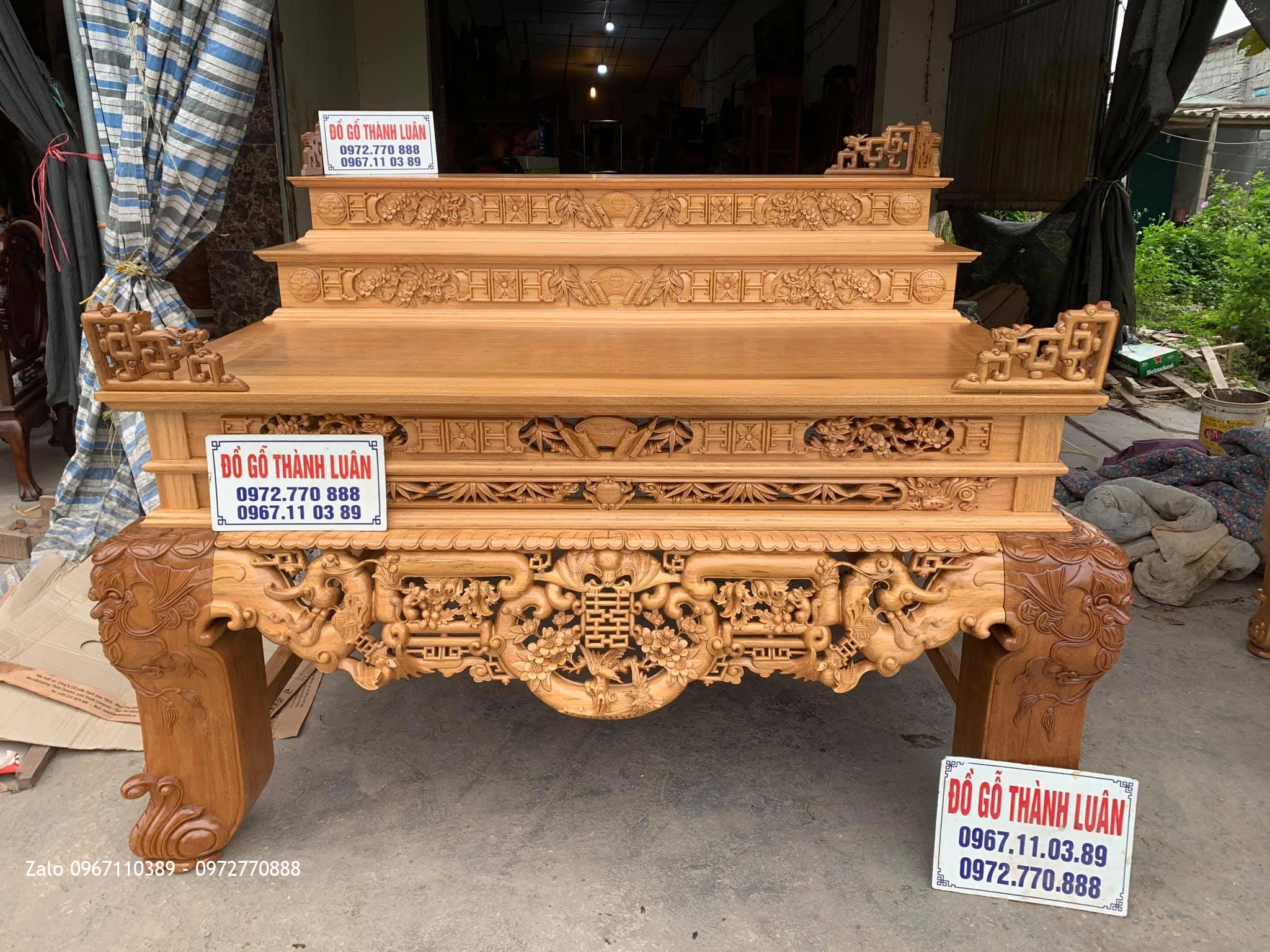 Sập Thờ Ngũ Phúc Kim Tiền Tam Cấp Gỗ Gụ. Bán Về Lạc Long Quân HNơ