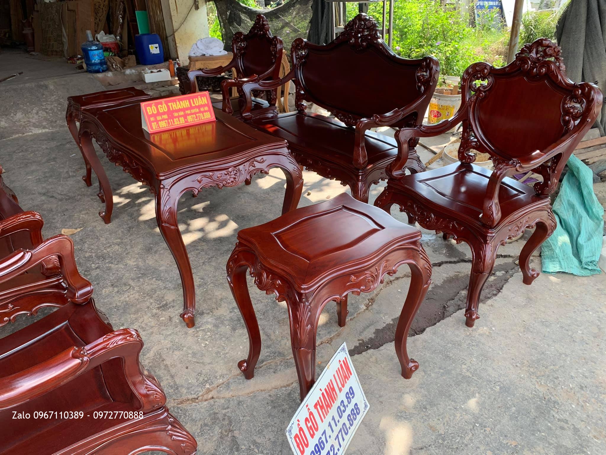 Bộ bàn ghế Lu-i (louis) gỗ Gõ Đỏ 9 món. A Hội Xã Đông, huyện KBang tỉnh Gia Lai-