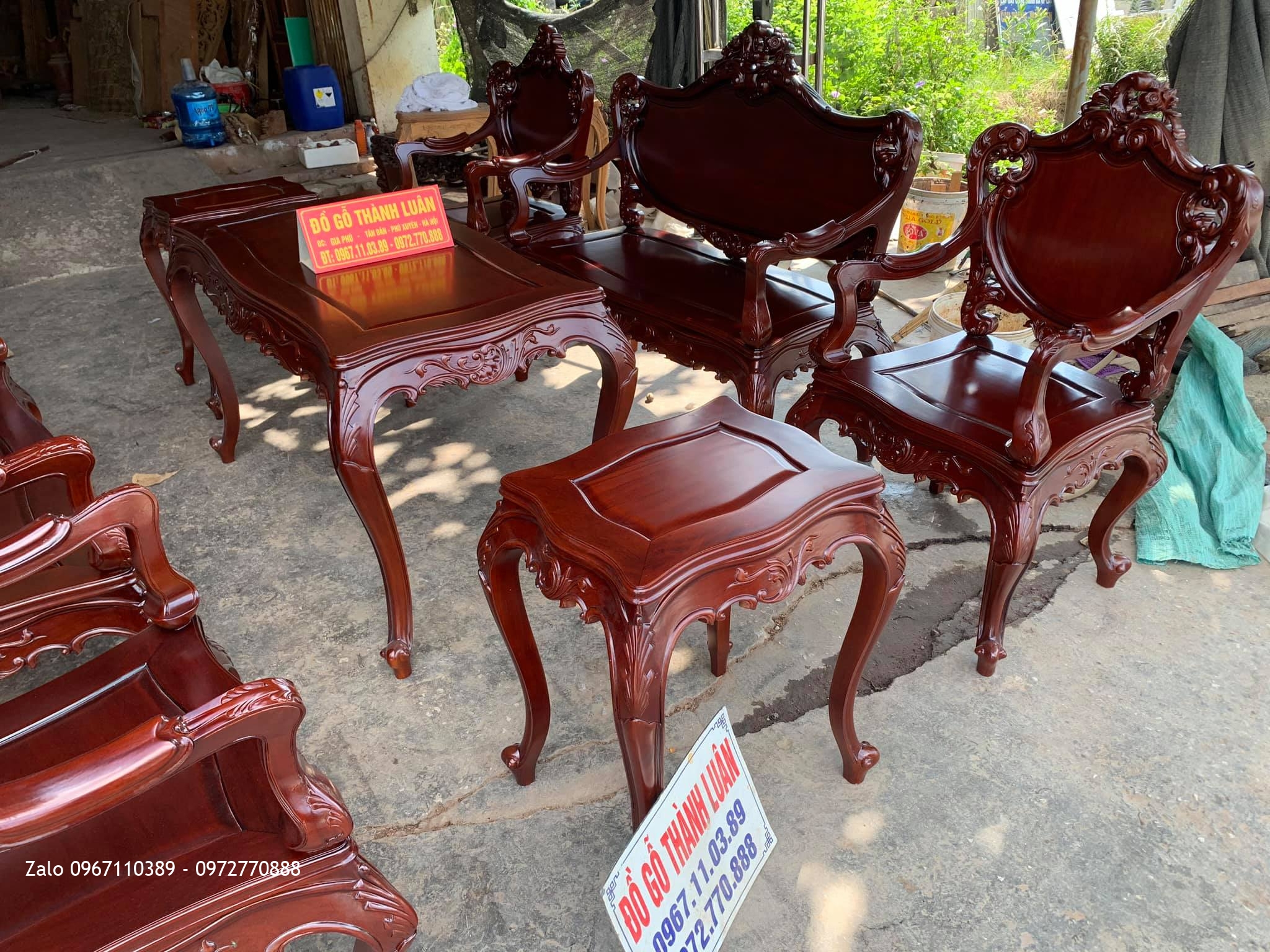 Bộ bàn ghế Lu-i (louis) gỗ Gõ Đỏ 9 món. A Hội Xã Đông, huyện KBang tỉnh Gia Lai,._