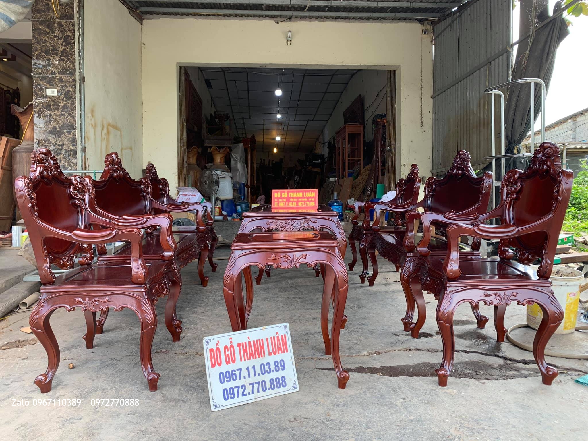 Bộ bàn ghế Lu-i (louis) gỗ Gõ Đỏ 9 món. A Hội Xã Đông, huyện KBang tỉnh Gia Lai