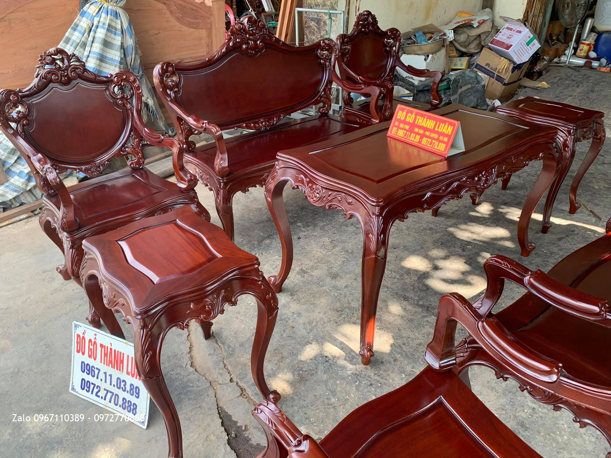 Bộ bàn ghế Lu-i (louis) gỗ Gõ Đỏ 9 món. A Hội Xã Đông, huyện KBang tỉnh Gia Lai: