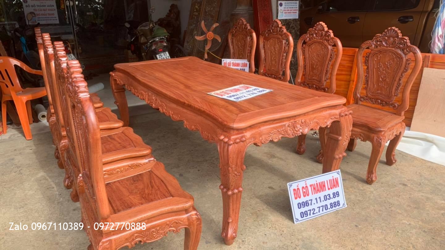 Bộ Bàn Ghế Ăn Mẫu Hoa Lan Tây Gỗ Hương Đá. A Sơn Hoà Bình