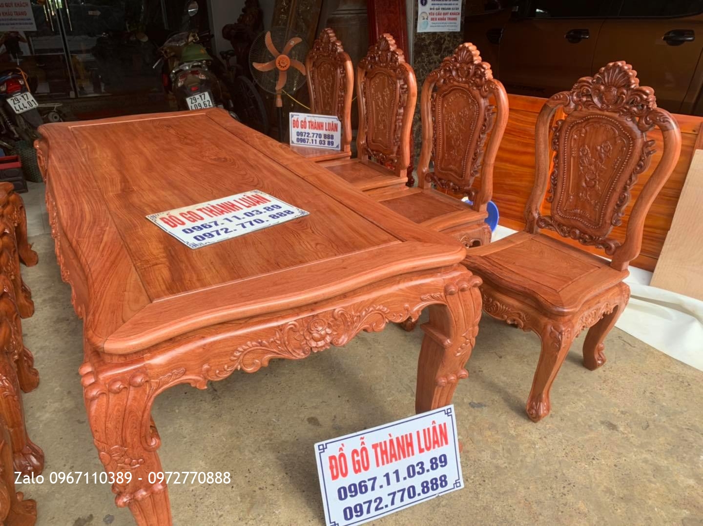 Bộ Bàn Ghế Ăn Mẫu Hoa Lan Tây Gỗ Hương Đá. A Sơn Hoà Bình-