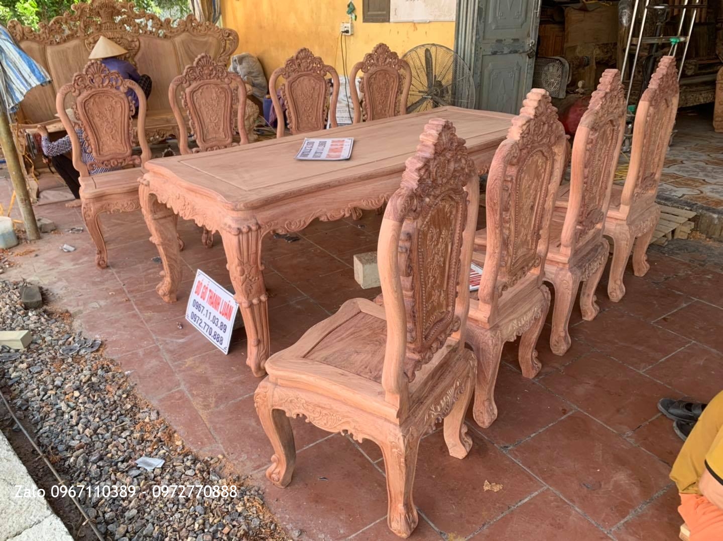 Bộ Bàn Ghế Ăn Mẫu Hoa Lan Tây Gỗ Hương Đá. A Sơn Hoà Bình,,