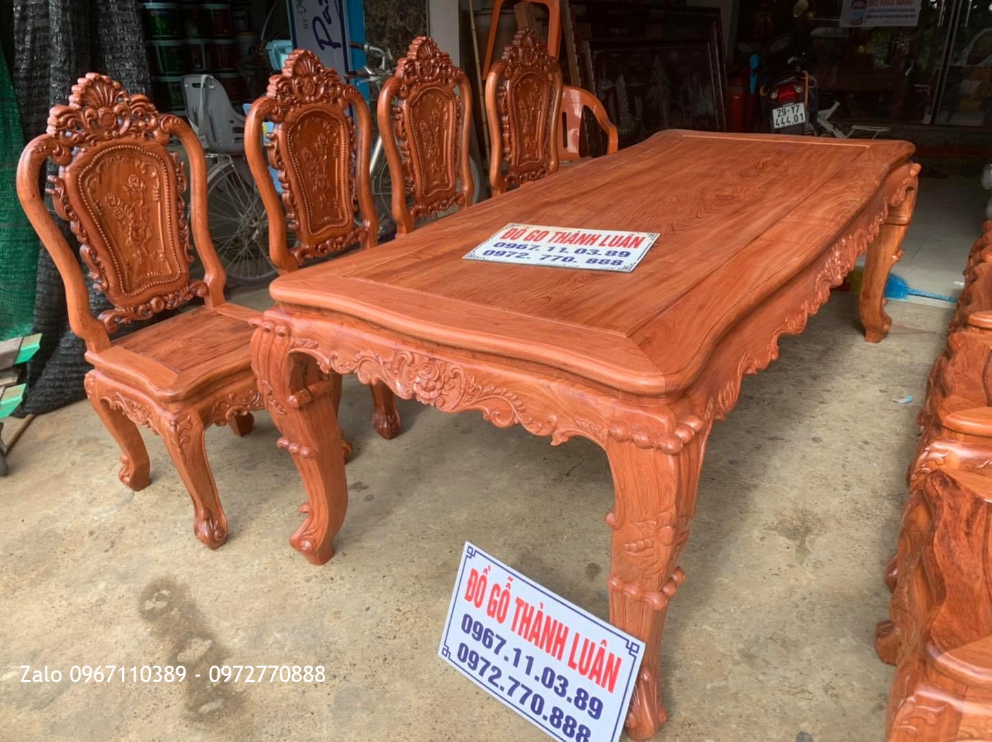 Bộ Bàn Ghế Ăn Mẫu Hoa Lan Tây Gỗ Hương Đá. A Sơn Hoà Bình,,