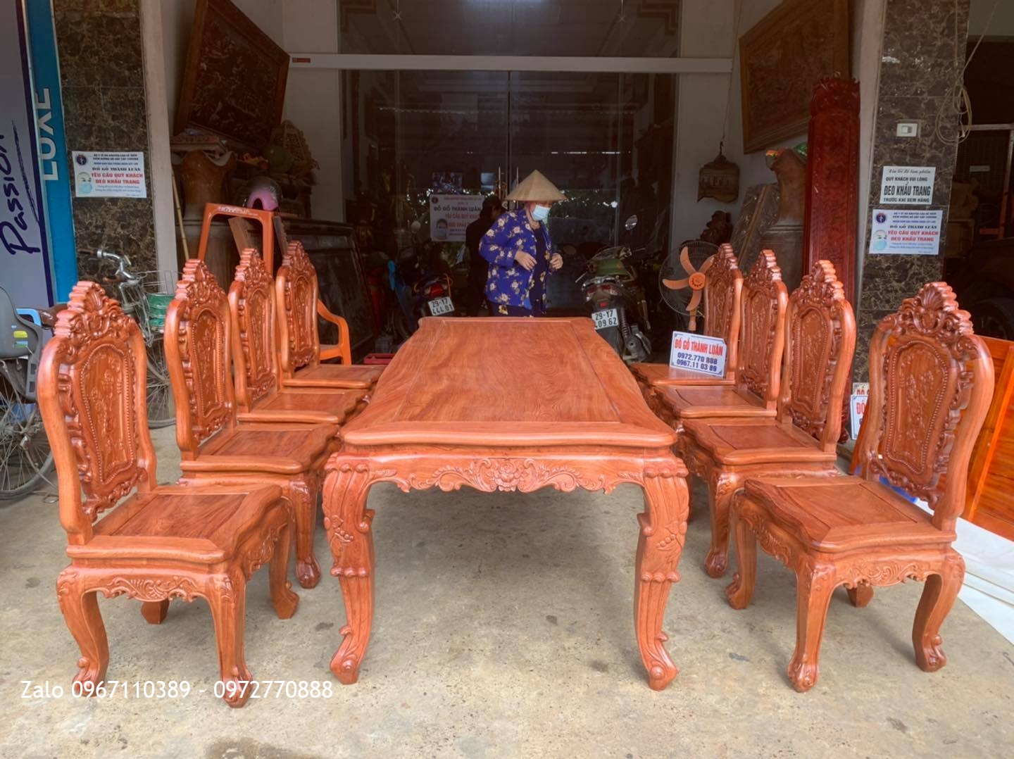 Bộ Bàn Ghế Ăn Mẫu Hoa Lan Tây Gỗ Hương Đá. A Sơn Hoà Bình..