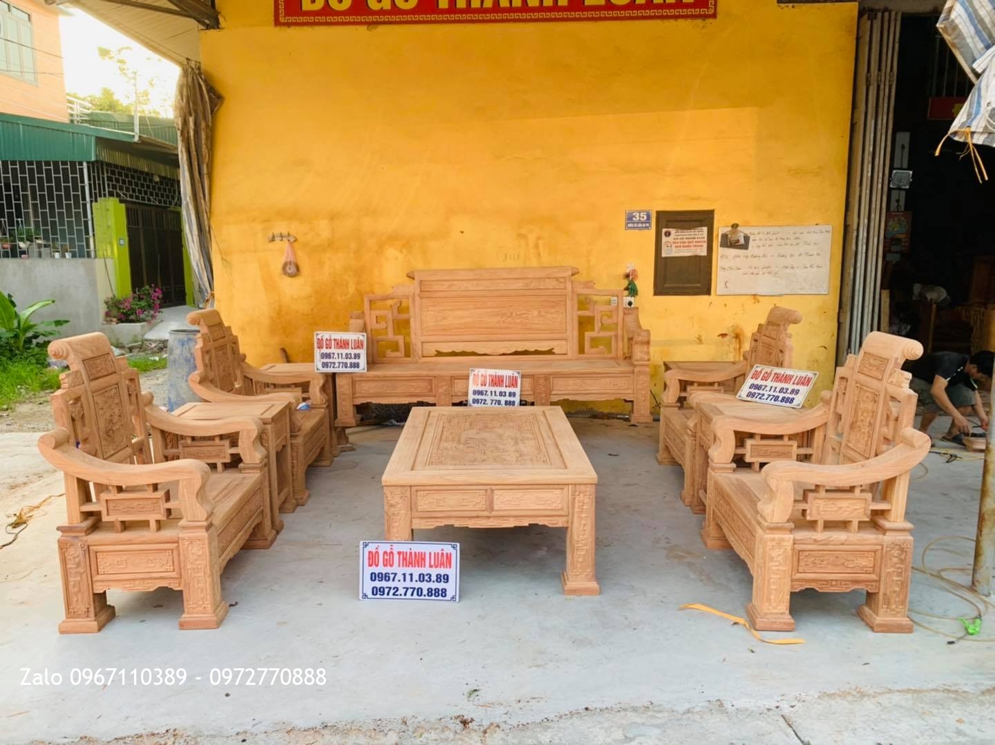 Bộ Bàn Ghế Sơn Thuỷ Gỗ Gõ Đỏ 10 Món Siêu Víp. A Hội Mỹ Hào Hưng Yên