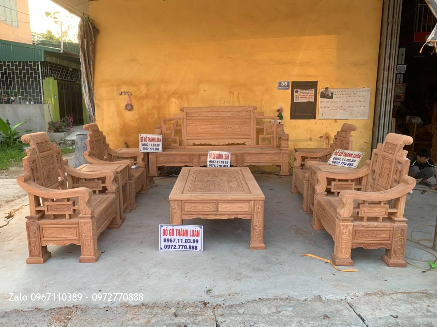 Bộ Bàn Ghế Sơn Thuỷ Gỗ Gõ Đỏ 10 Món Siêu Víp. A Hội Mỹ Hào Hưng Yên