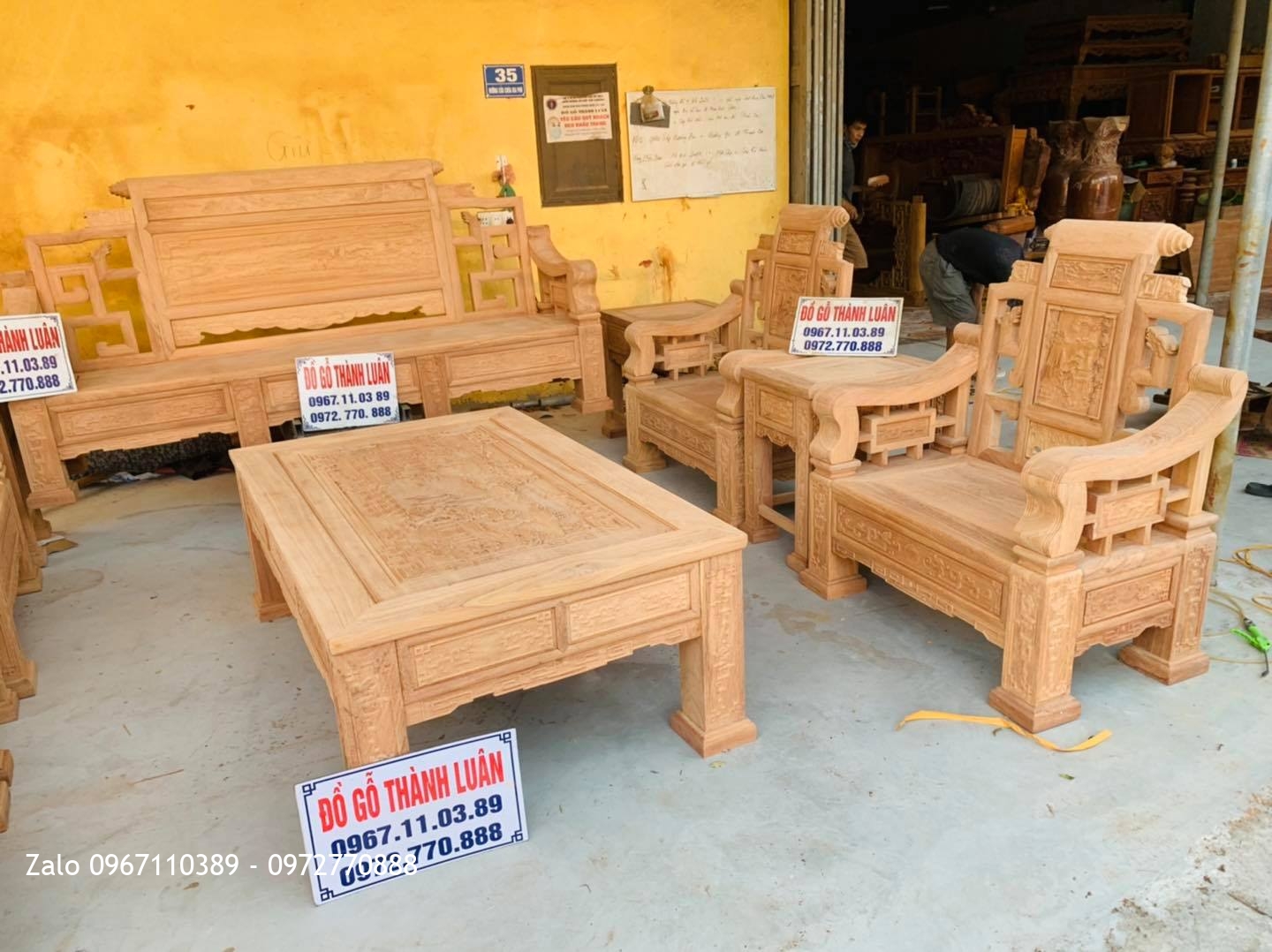 Bộ Bàn Ghế Sơn Thuỷ Gỗ Gõ Đỏ 10 Món Siêu Víp. A Hội Mỹ Hào Hưng Yên.,