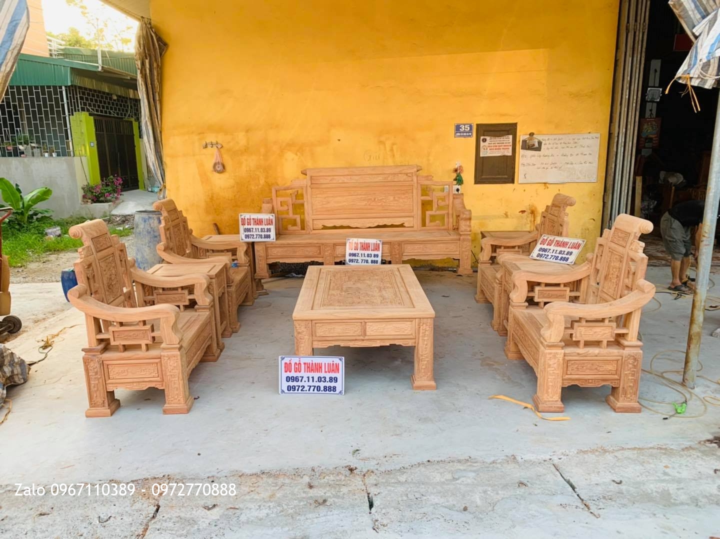 Bộ Bàn Ghế Sơn Thuỷ Gỗ Gõ Đỏ 10 Món Siêu Víp. A Hội Mỹ Hào Hưng Yên.