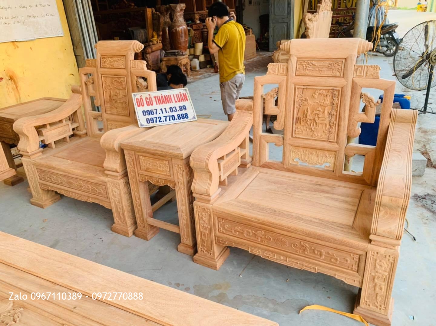 Bộ Bàn Ghế Sơn Thuỷ Gỗ Gõ Đỏ 10 Món Siêu Víp. A Hội Mỹ Hào Hưng Yên:.