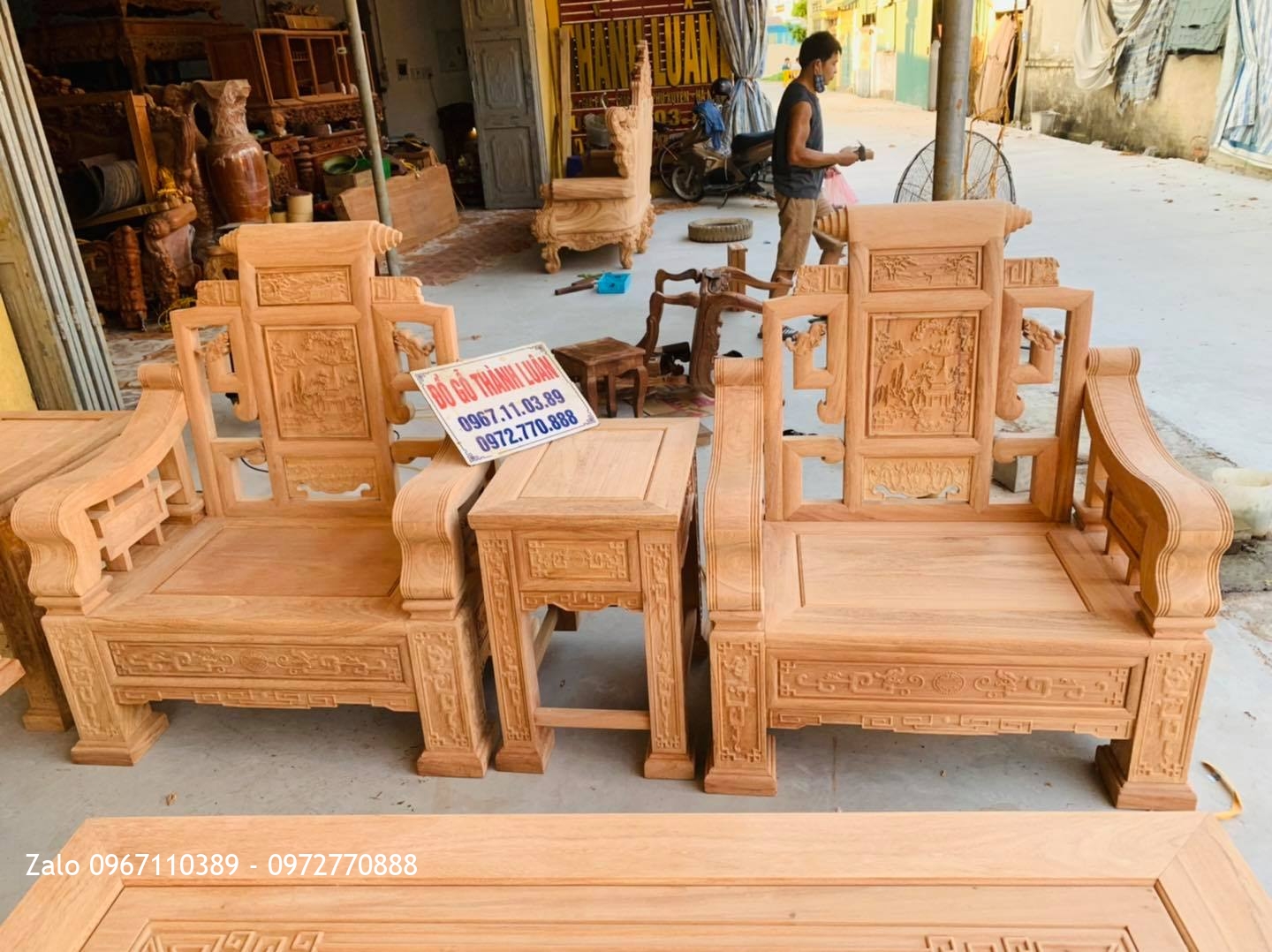 Bộ Bàn Ghế Sơn Thuỷ Gỗ Gõ Đỏ 10 Món Siêu Víp. A Hội Mỹ Hào Hưng Yên: