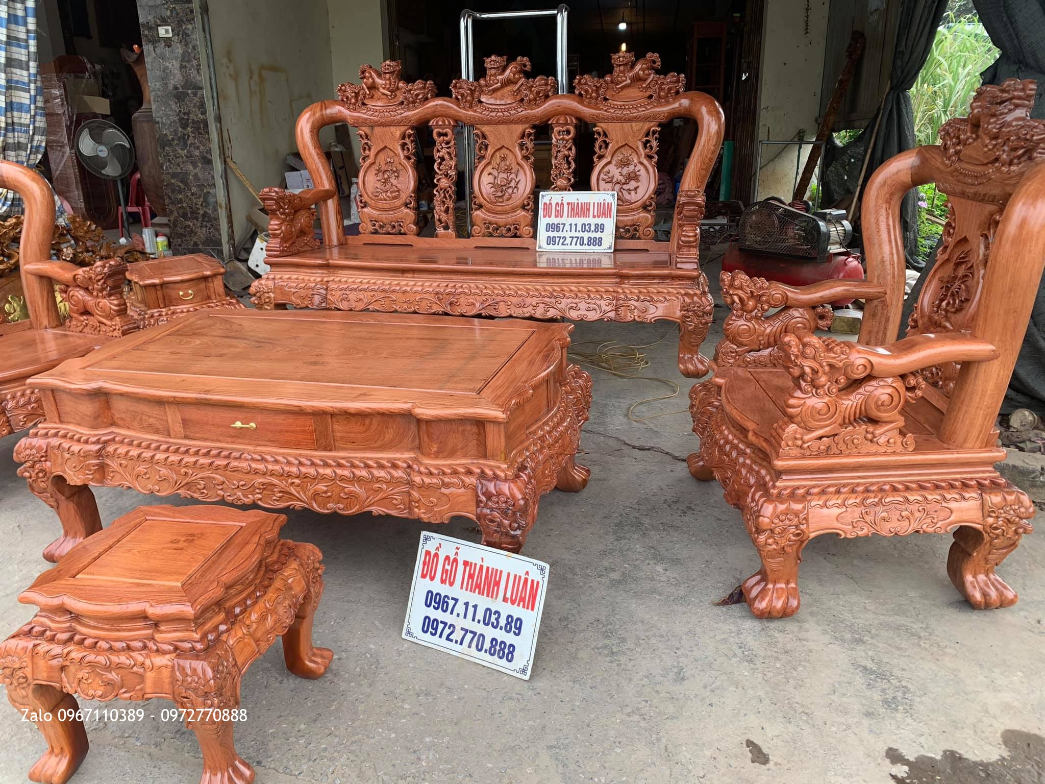 Bộ Bàn Ghế Minh Quốc Nghê Gỗ Hương Đá Yếm Cong Cột 12 Gồm 6 Món Siêu Víp  ơ